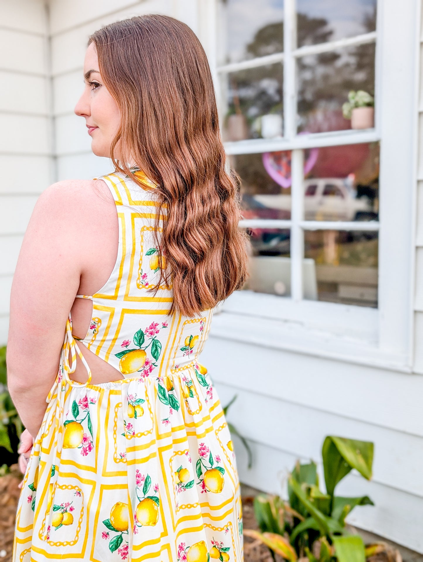 Yellow Citrus Maxi Dress W/ Cut-Out