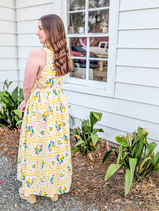 Yellow Citrus Maxi Dress W/ Cut-Out