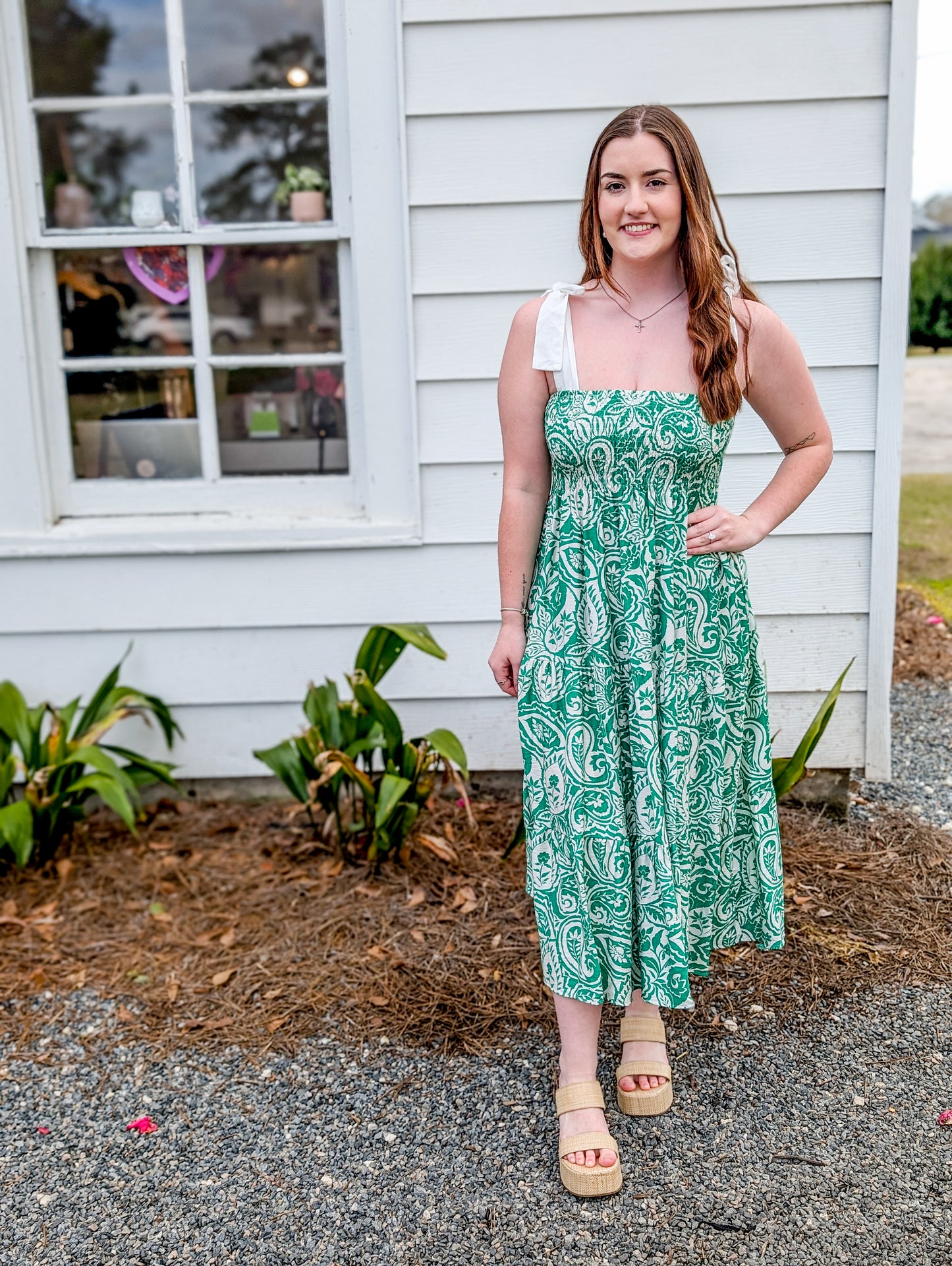 Green Paisley Maxi With Tie Straps