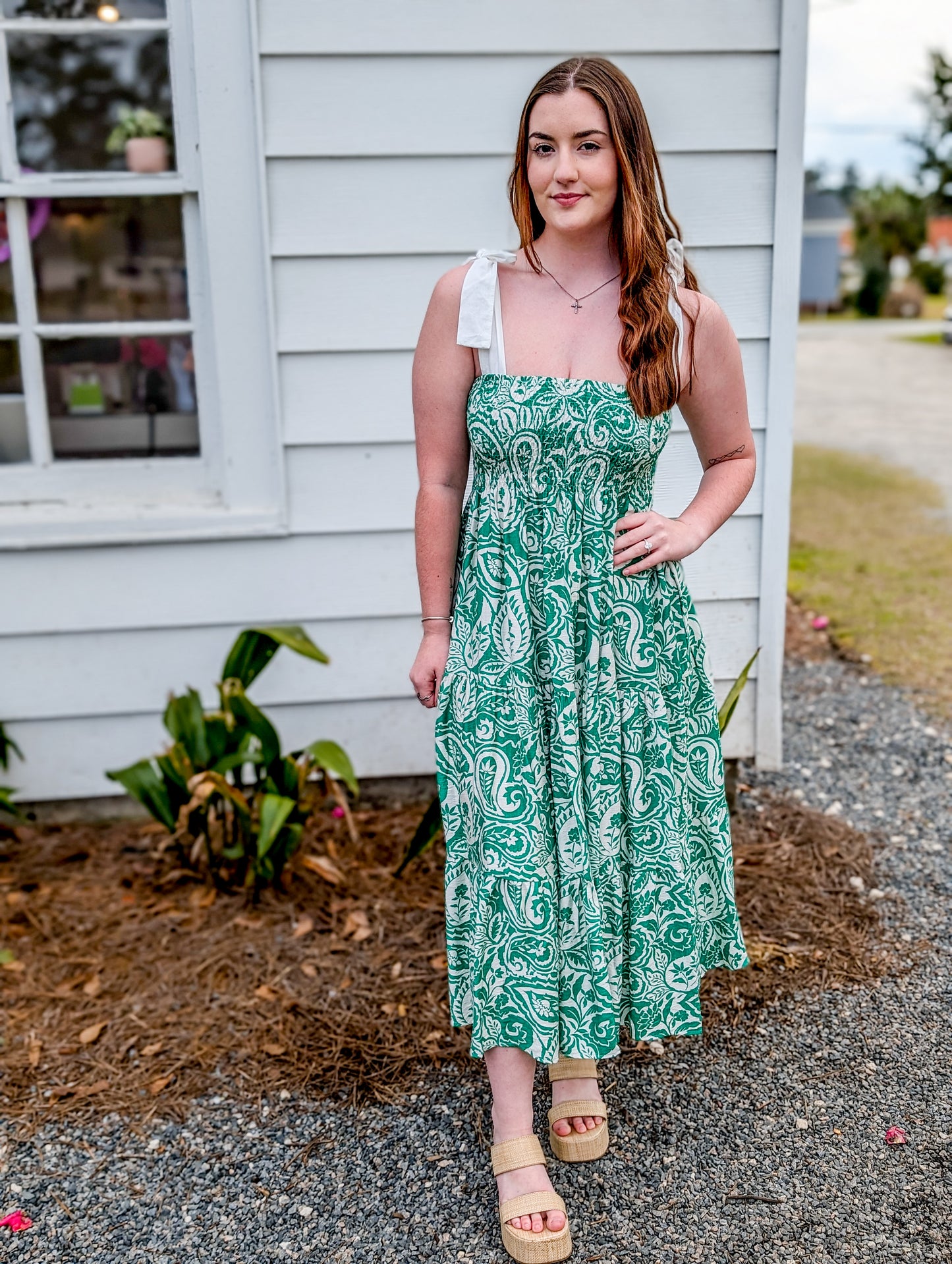 Green Paisley Maxi With Tie Straps