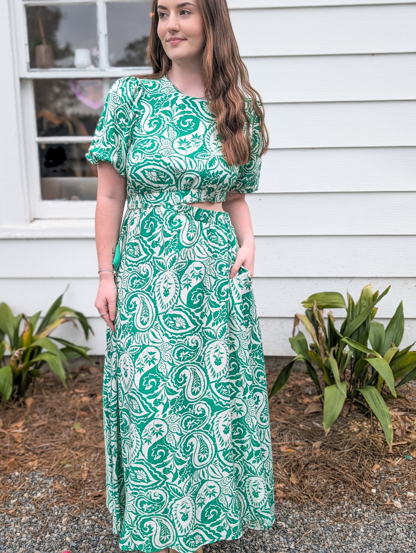 Green Paisley Maxi With Cut-Out