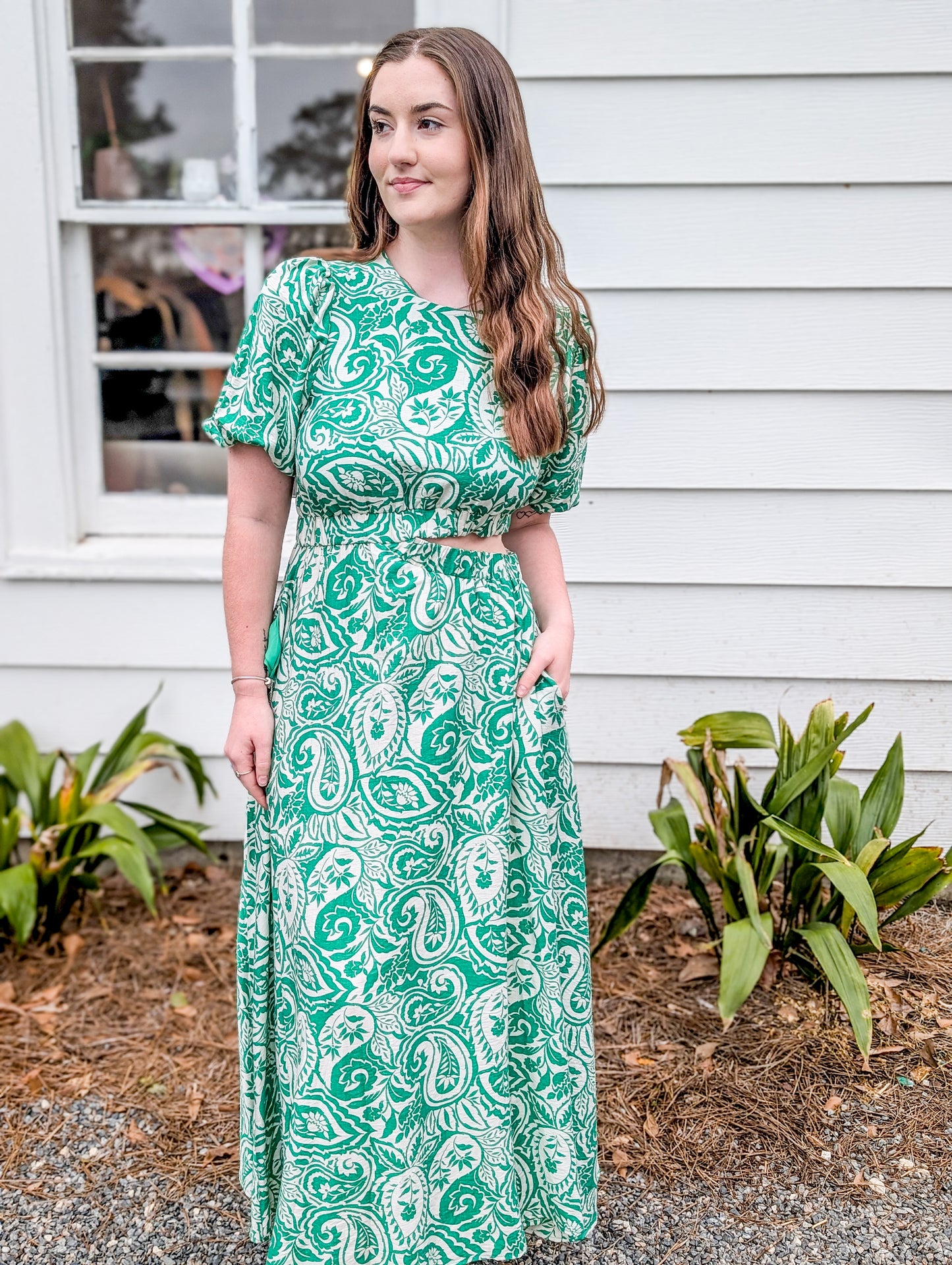 Green Paisley Maxi With Cut-Out