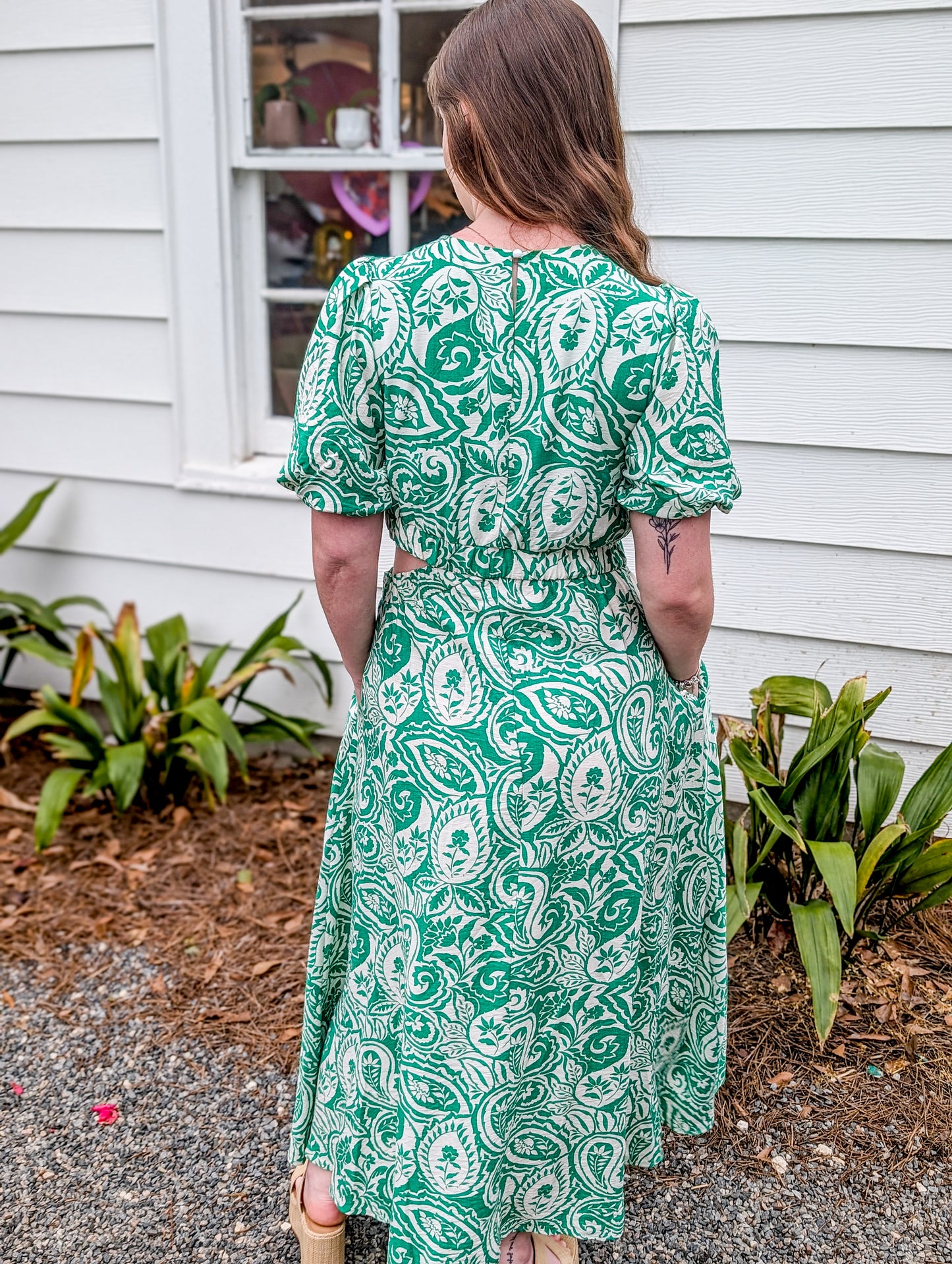 Green Paisley Maxi With Cut-Out