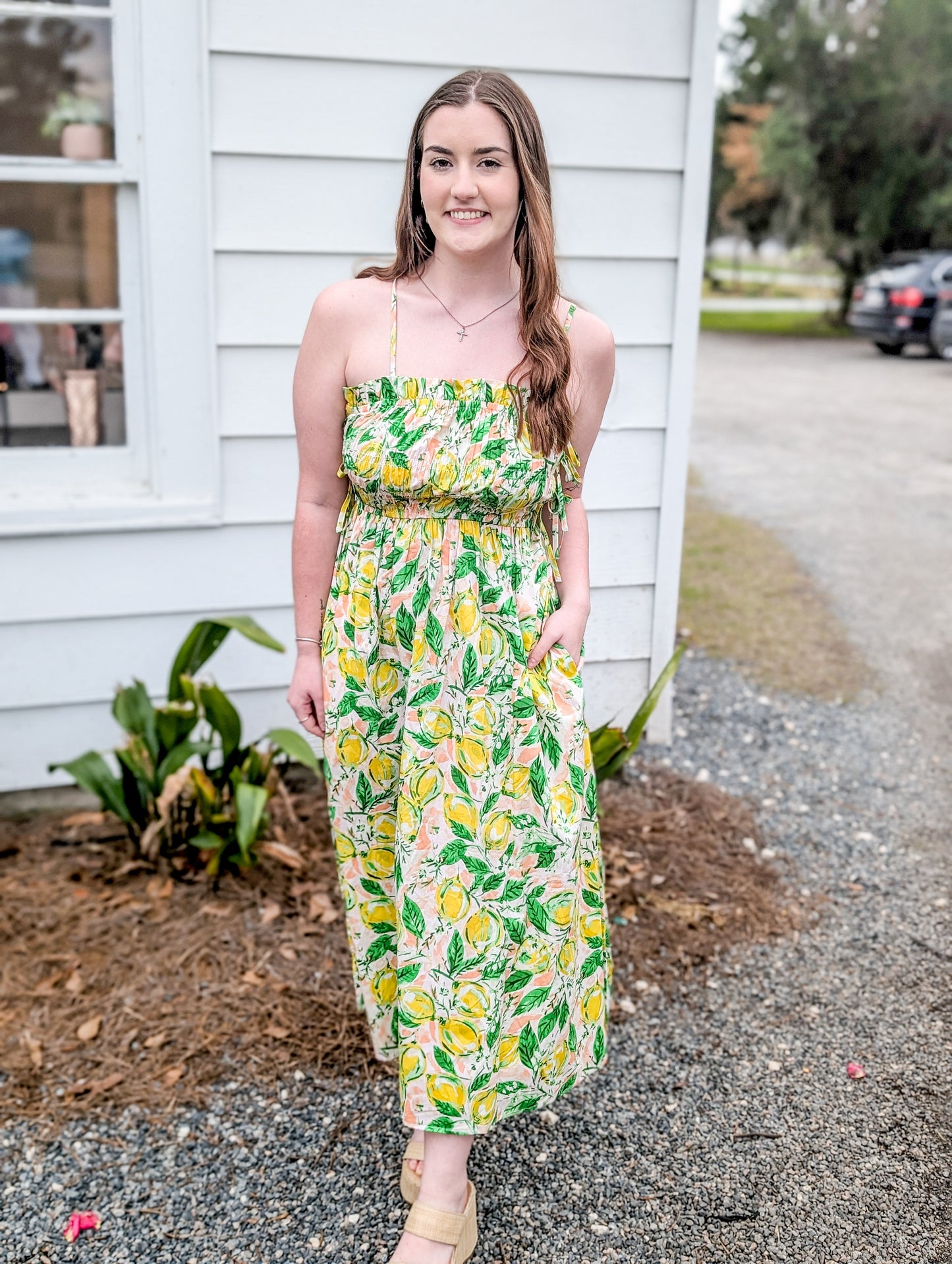 Lemon Print Sleeveless Maxi Dress