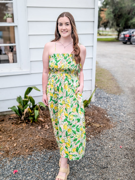 Lemon Print Sleeveless Maxi Dress