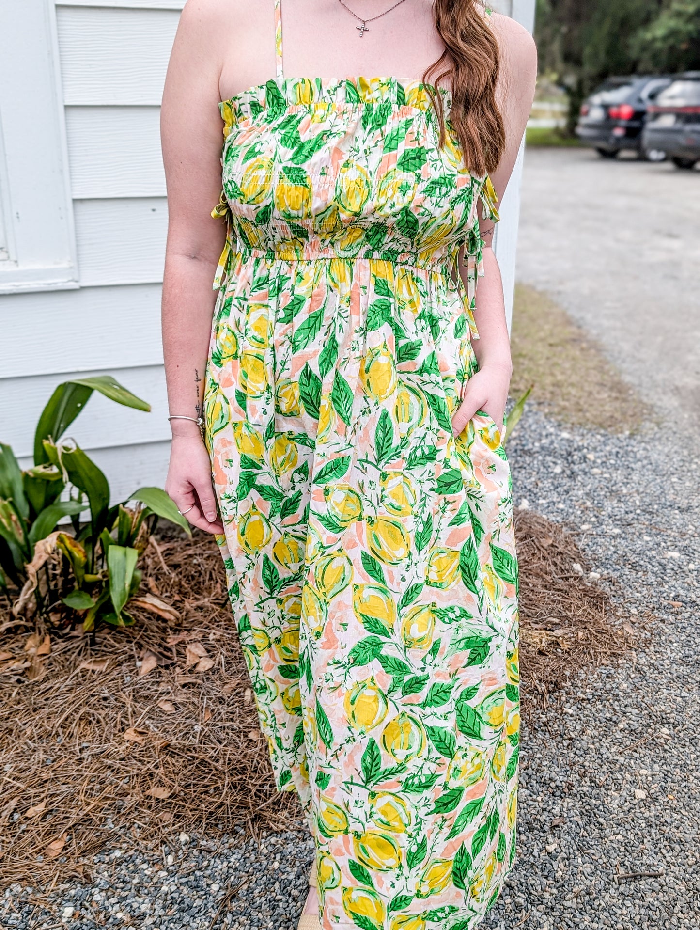 Lemon Print Sleeveless Maxi Dress