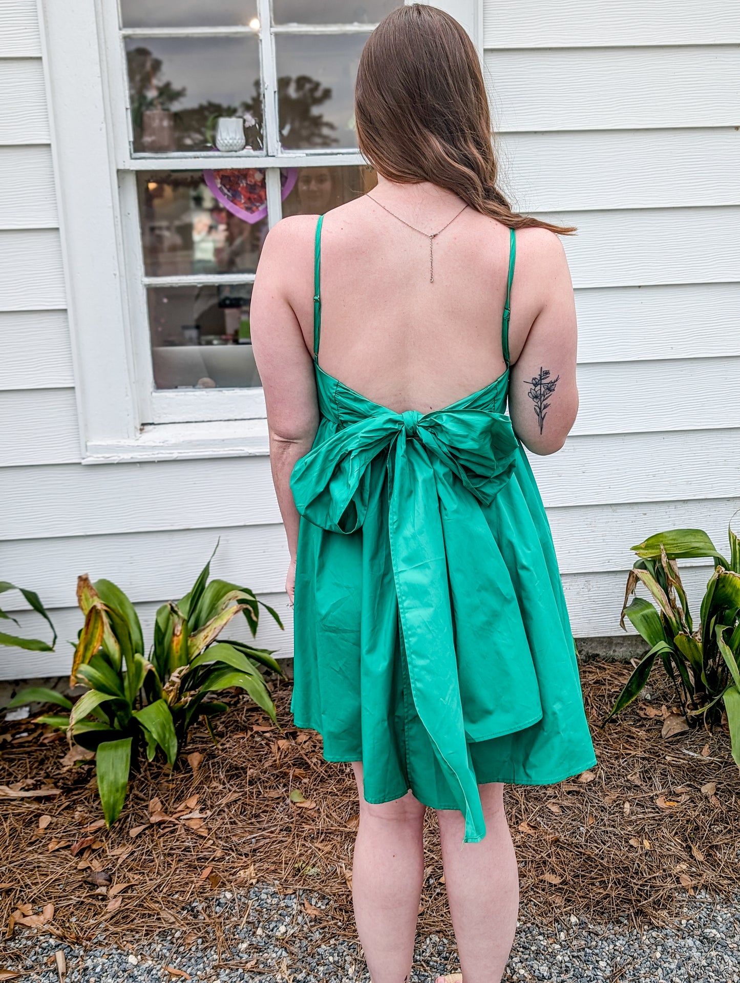 Leaf Green Short Dress With Spaghetti Straps