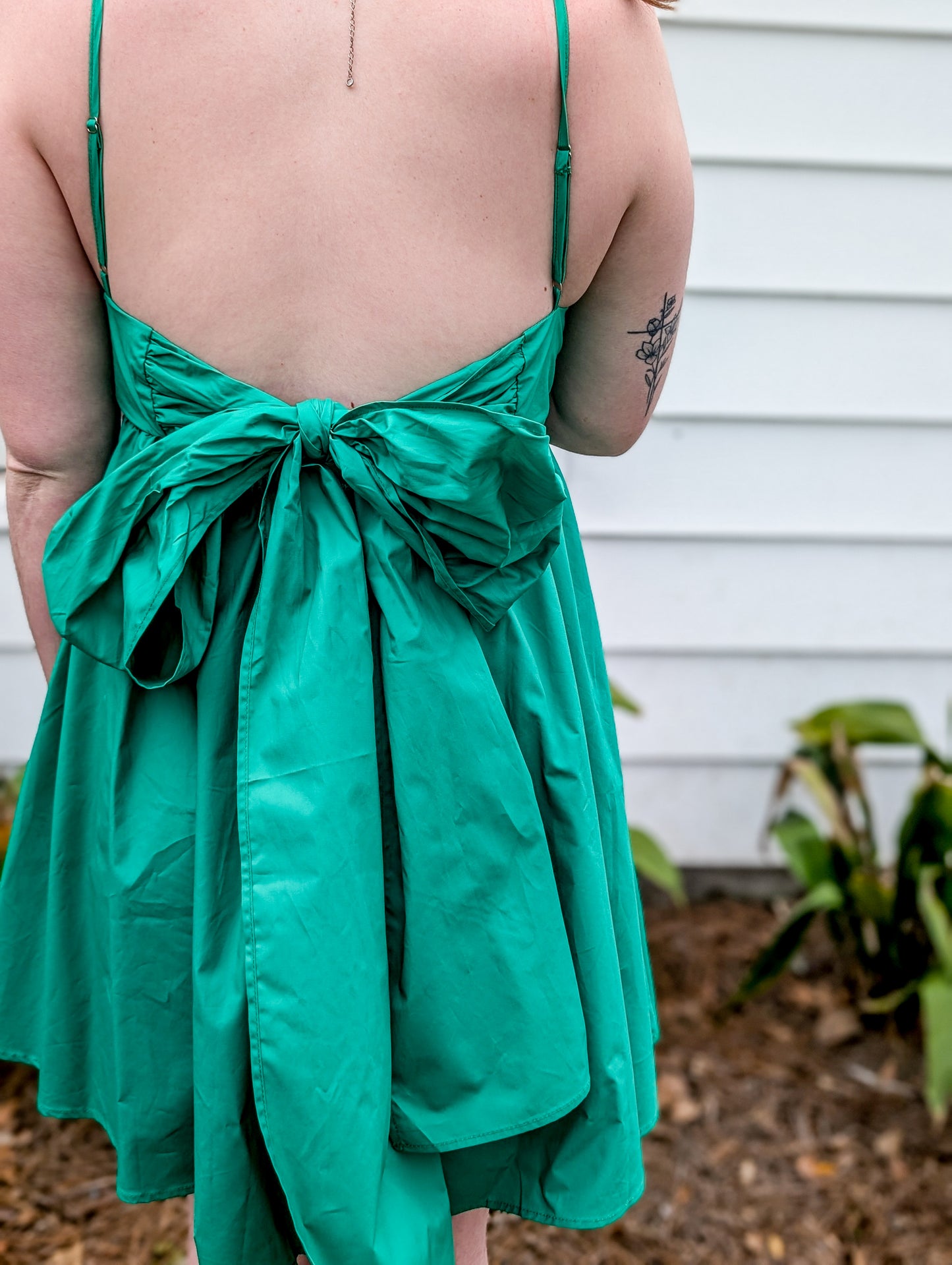 Leaf Green Short Dress With Spaghetti Straps