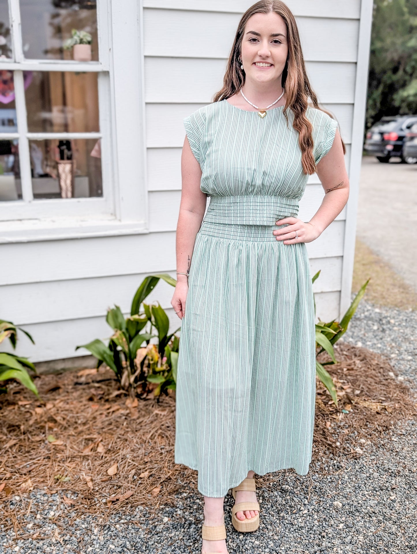 Flowy Mint Green Pin Striped Midi Skirt