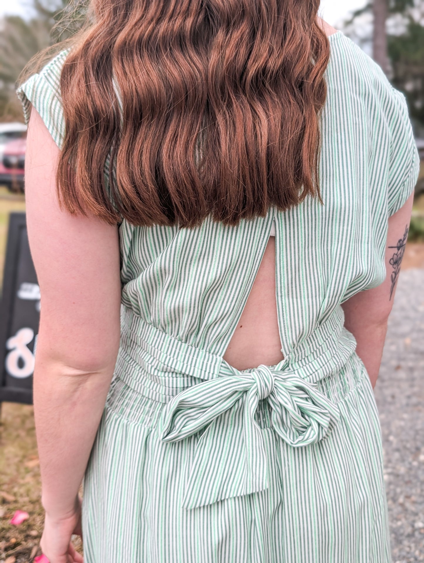 Flowy Mint Green Pin Striped Tie Back Top