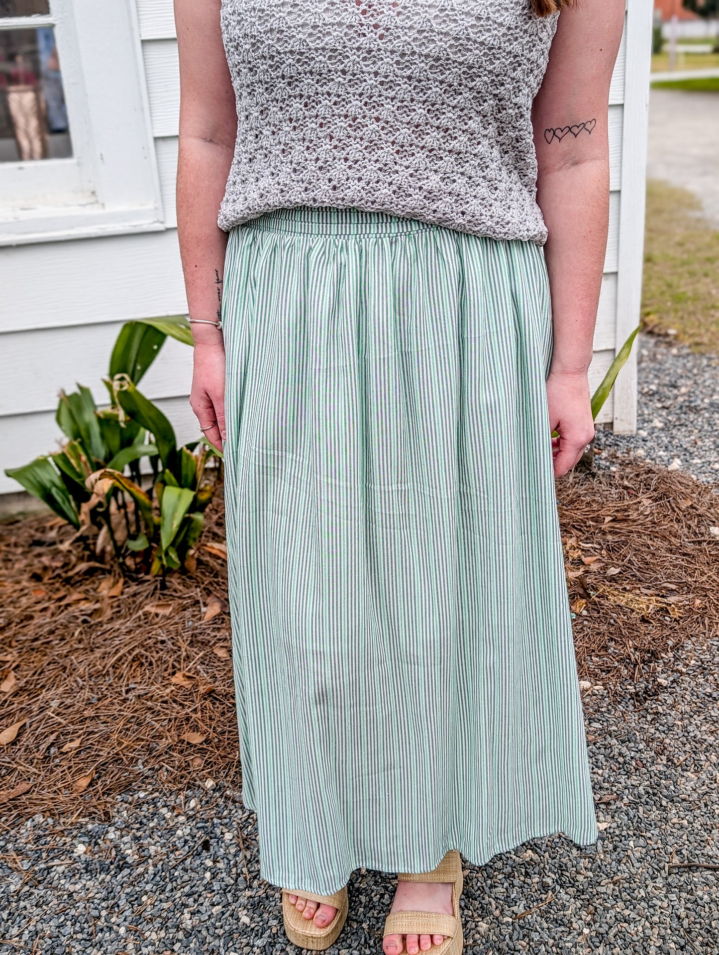 Flowy Mint Green Pin Striped Midi Skirt