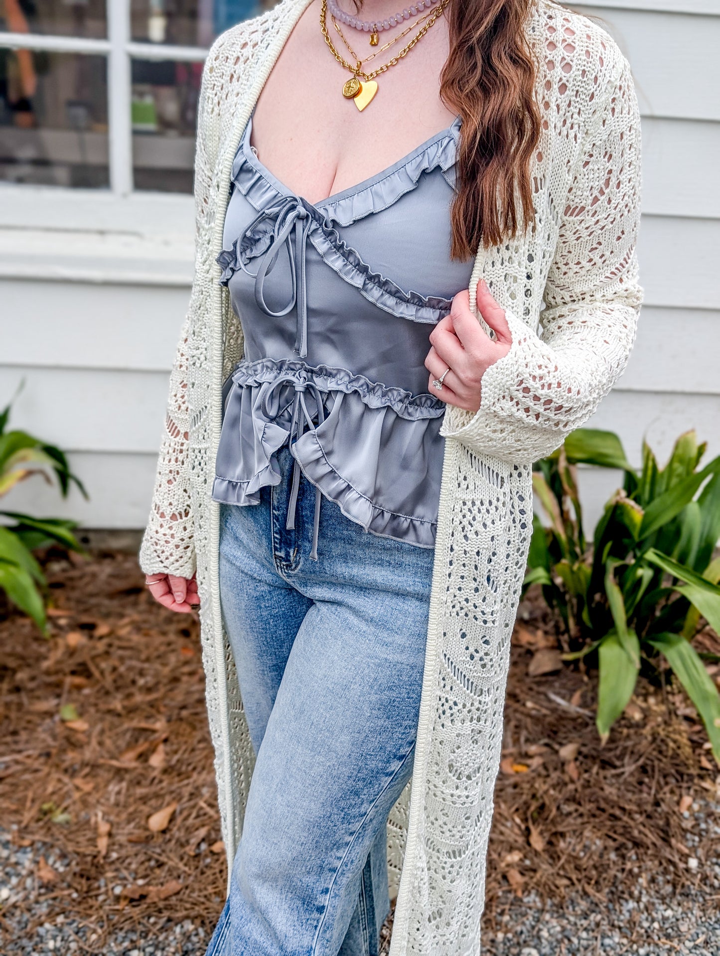 Ivory Long Intricate Knit Cardiagn