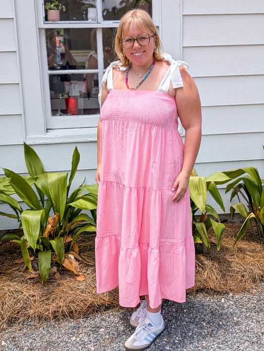 *FINAL SALE* Coral Stripe Midi Dress