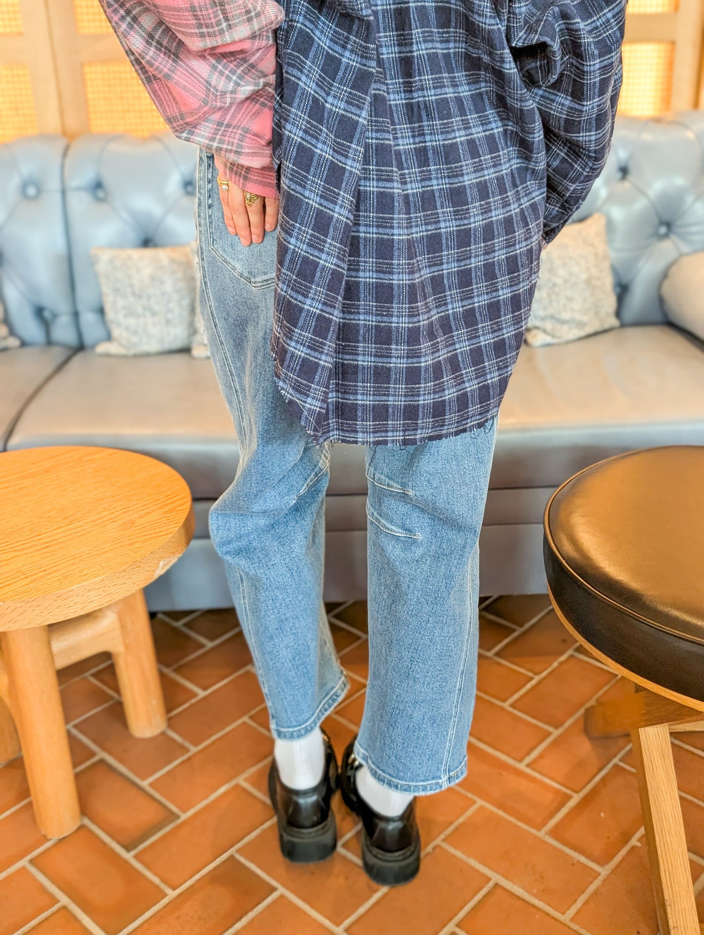 Medium Washed High Rise Crop Barrel Jeans