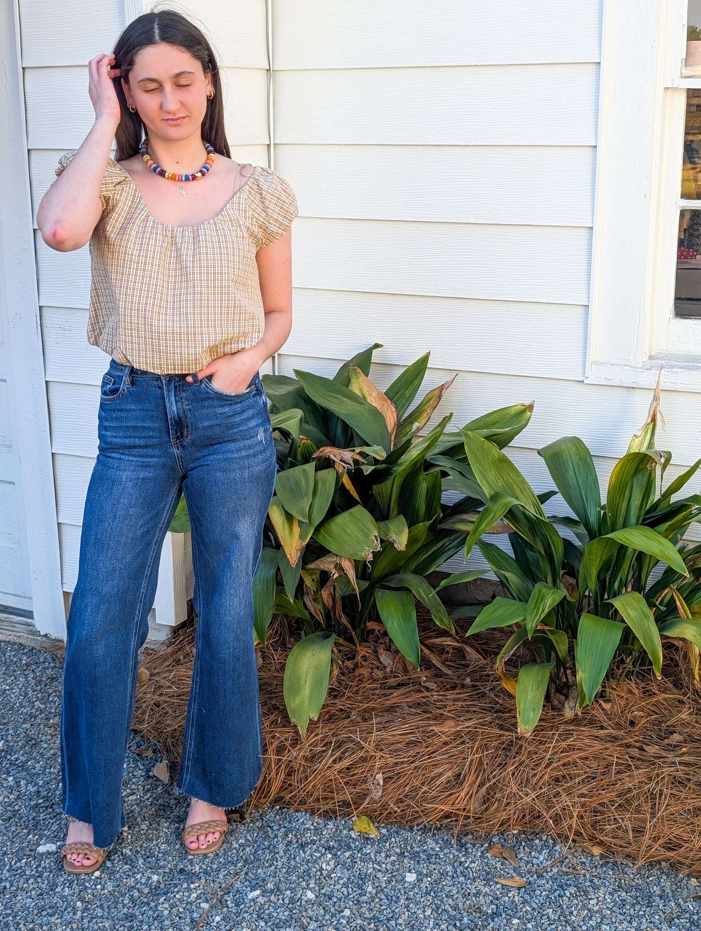 *FINAL SALE* Tan Cropped Bubble Top