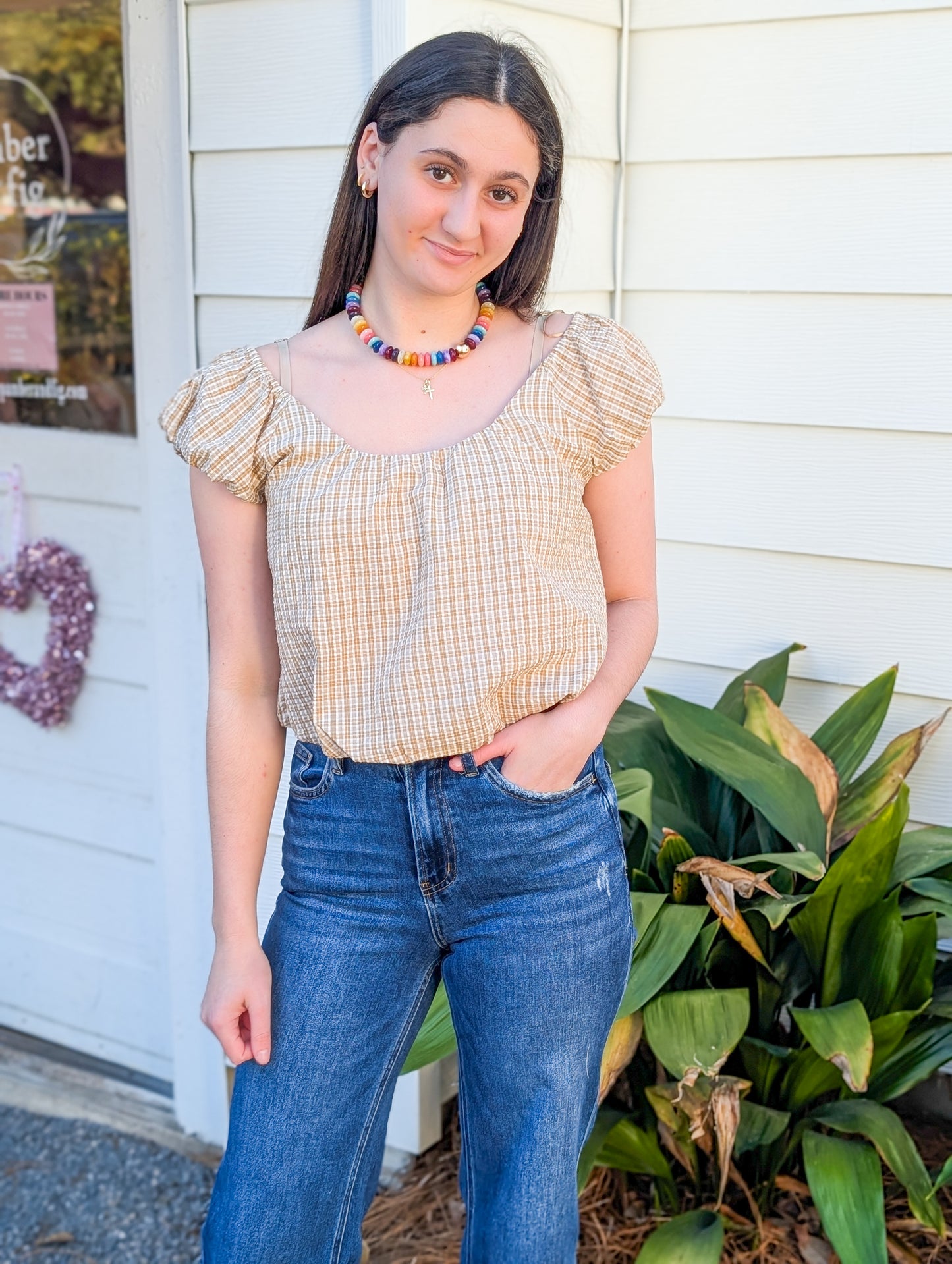 *FINAL SALE* Tan Cropped Bubble Top