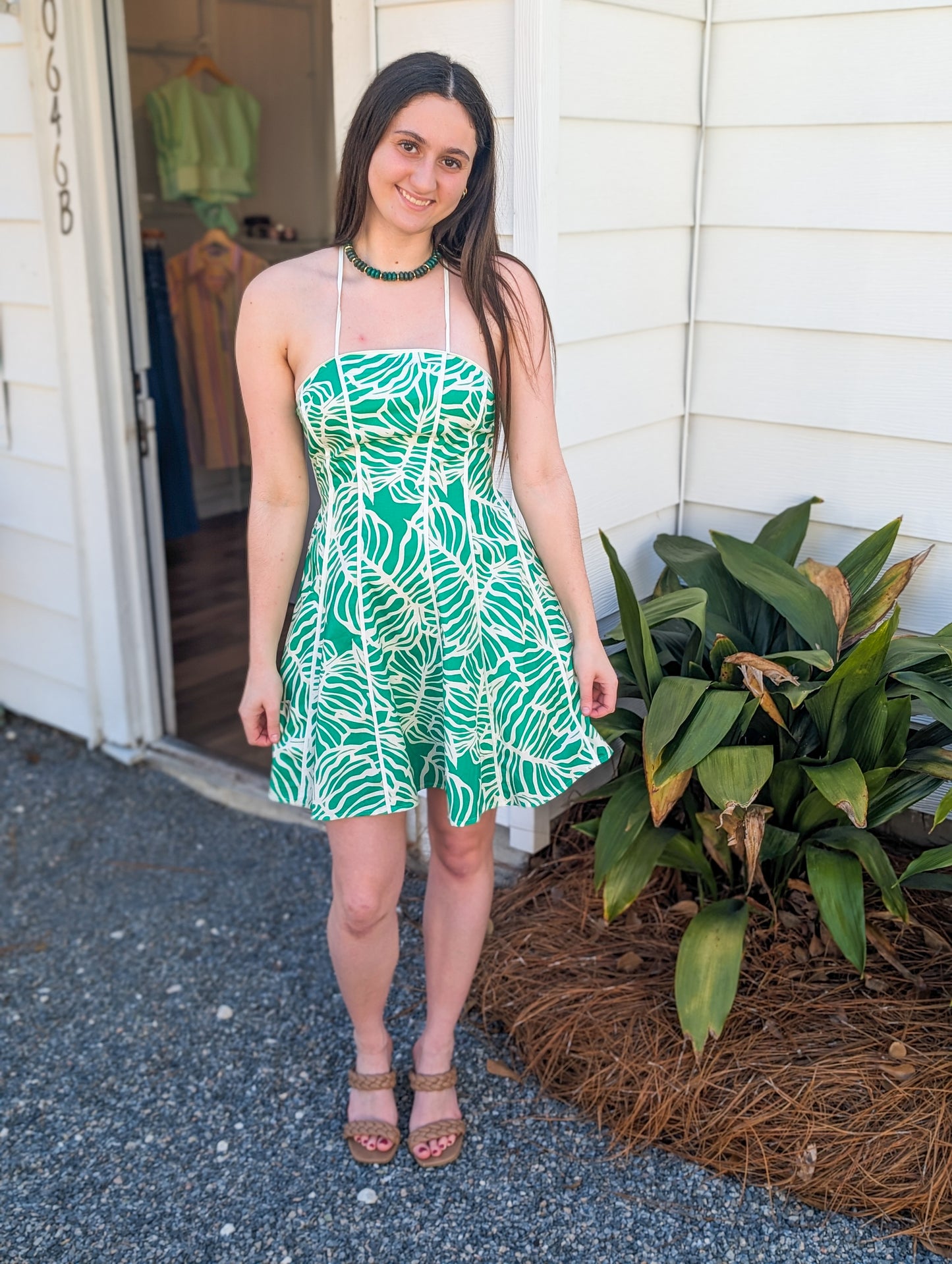 Green Palm Tree Mini Dress