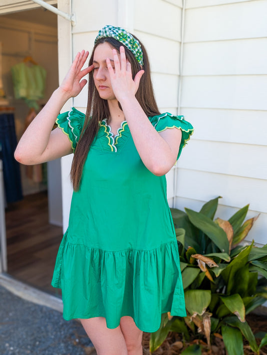 Emerald Scalloped Sleeve Dress