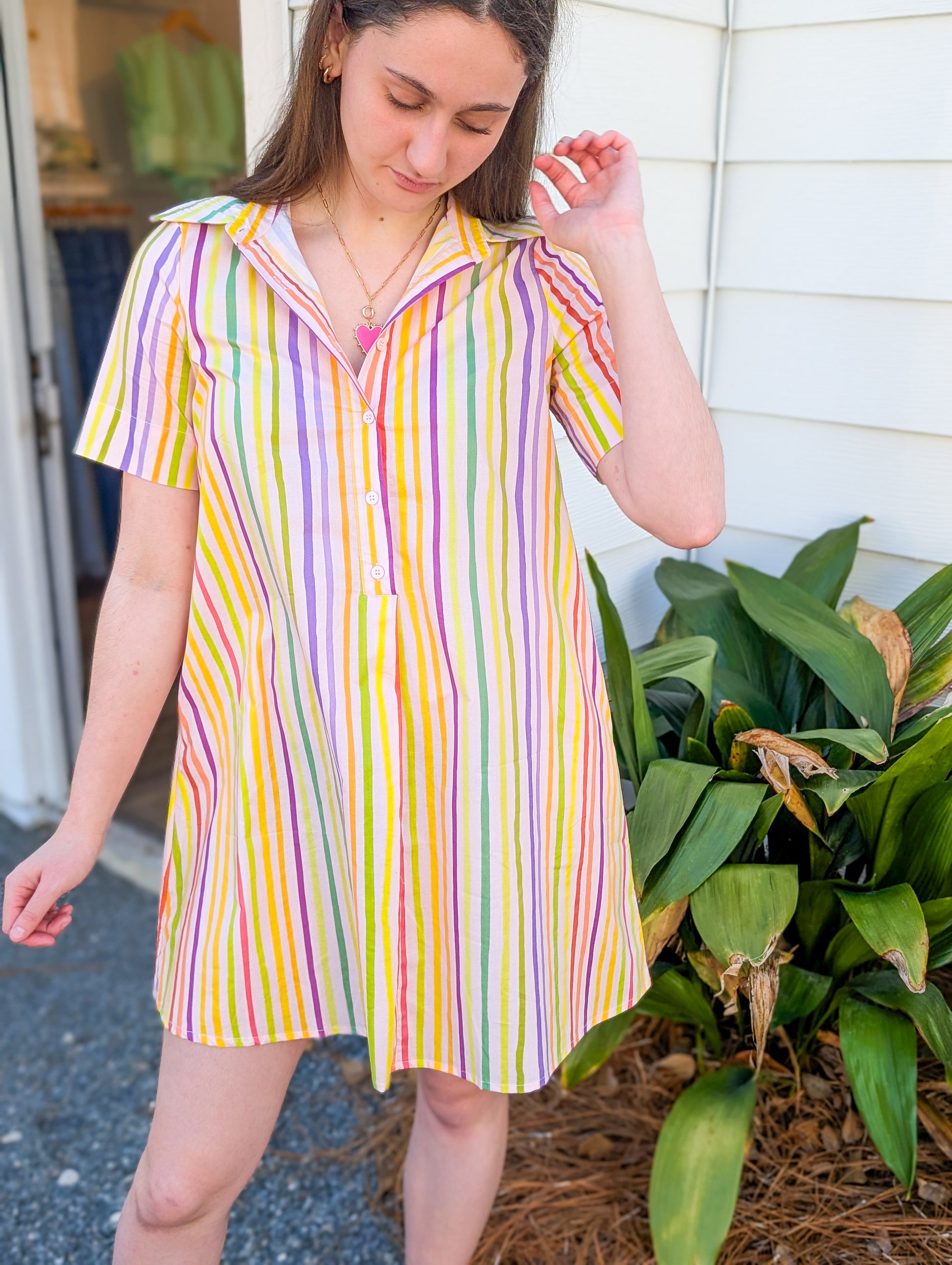 *FINAL SALE * Rainbow Striped Shirt Dress