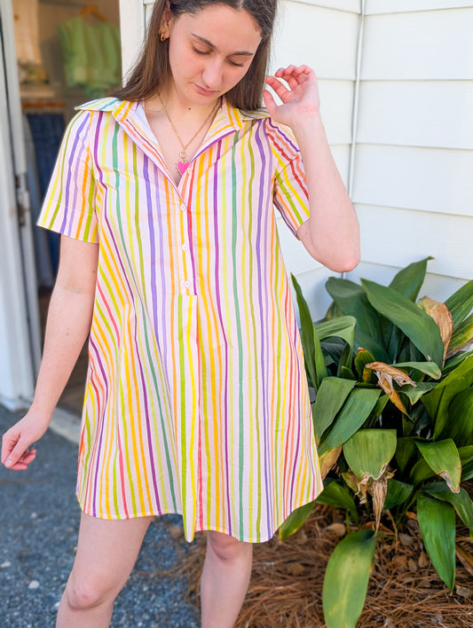 Rainbow Striped Shirt Dress