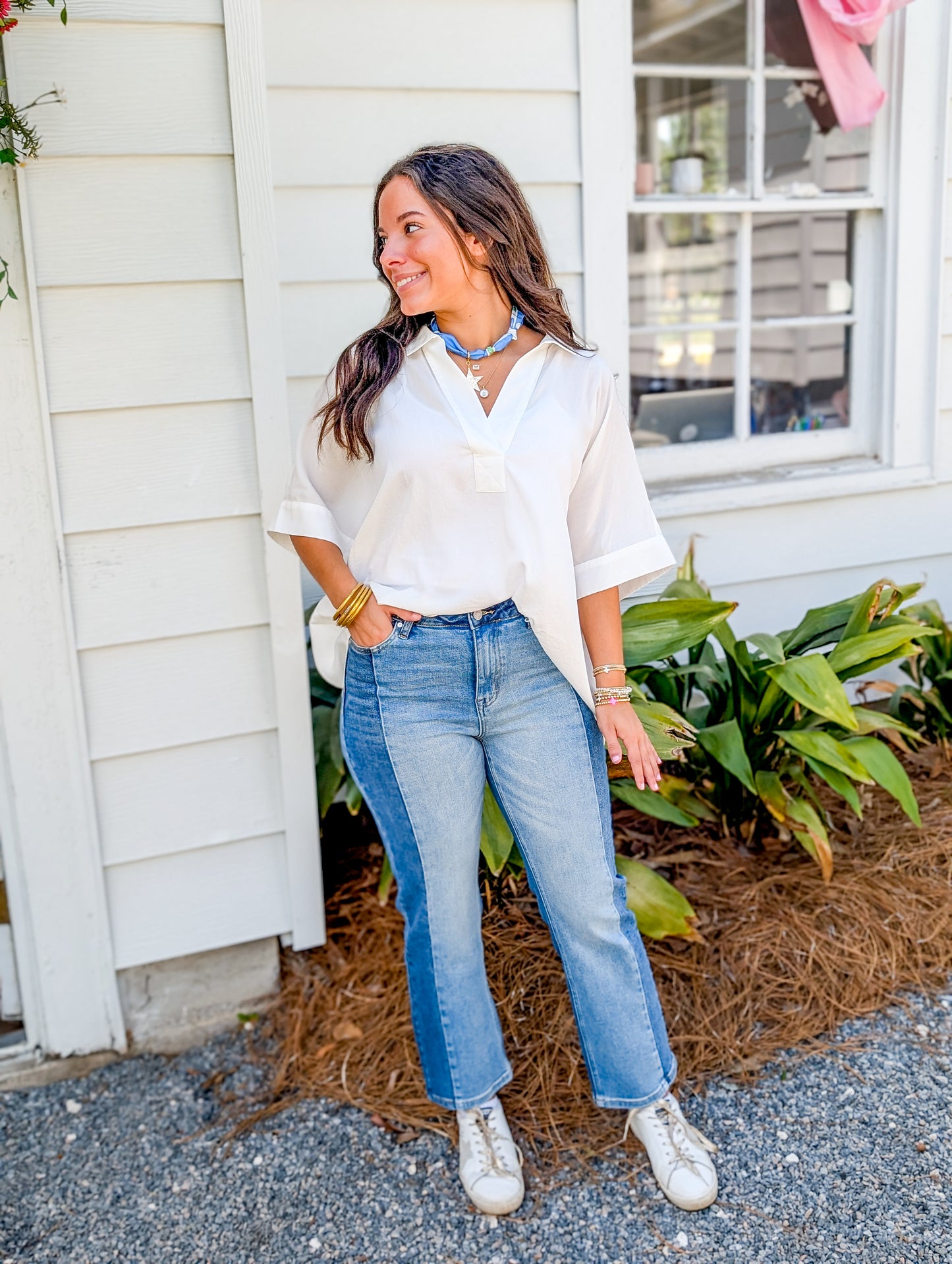 Collard Split Neck Blouse