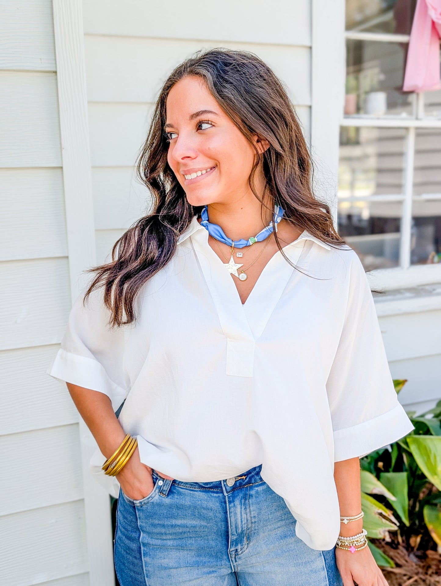 Collard Split Neck Blouse