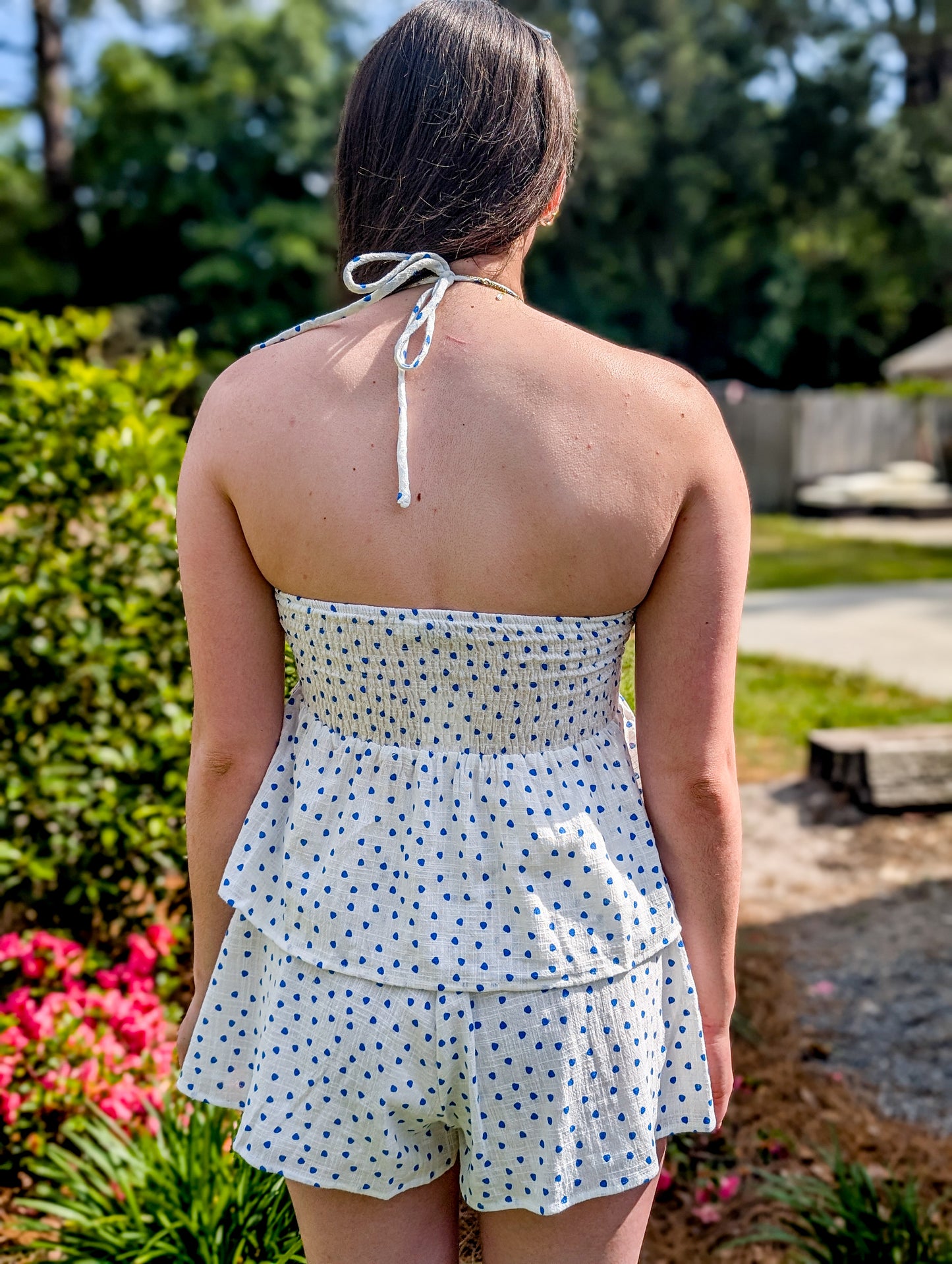 Tide Pool Strapless Polka Dot Top