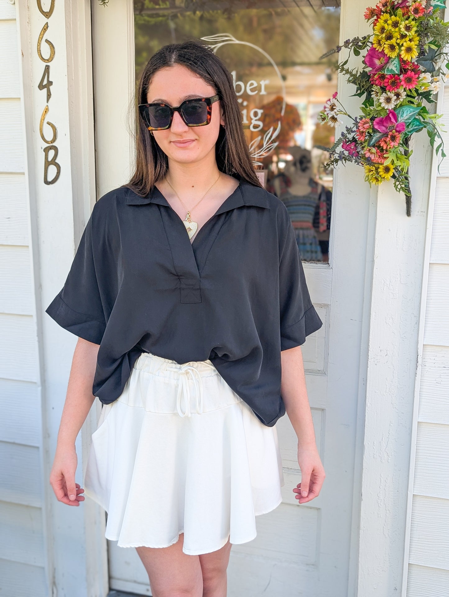 Collard Split Neck Blouse