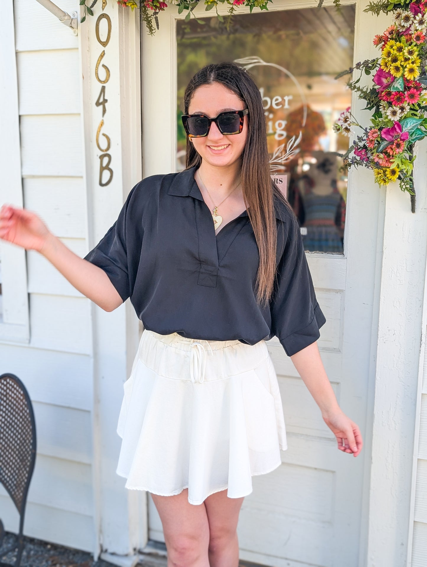 Collard Split Neck Blouse