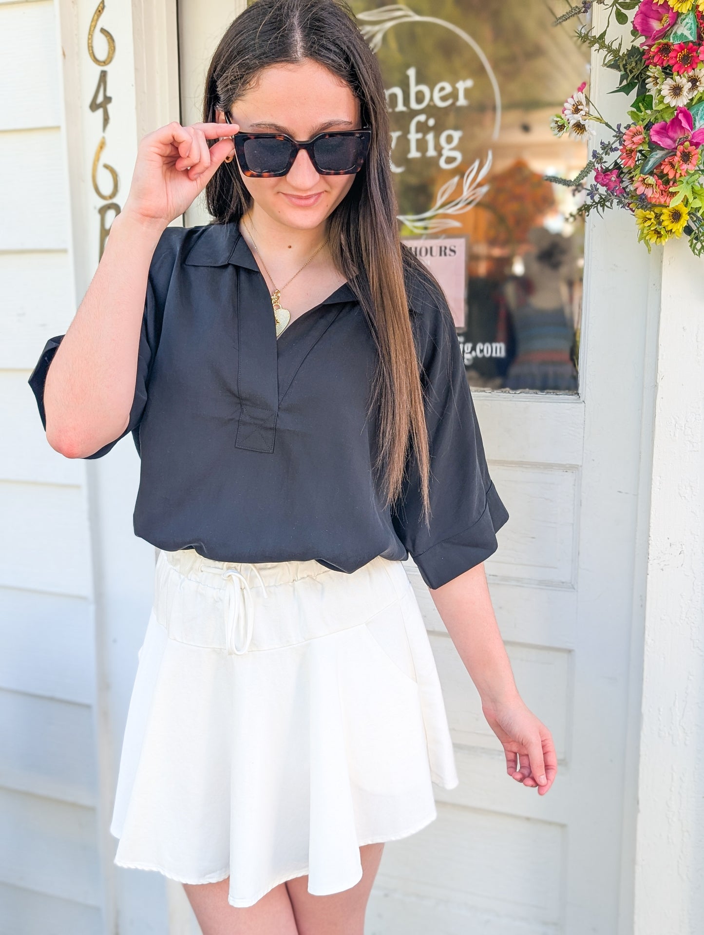 Collard Split Neck Blouse