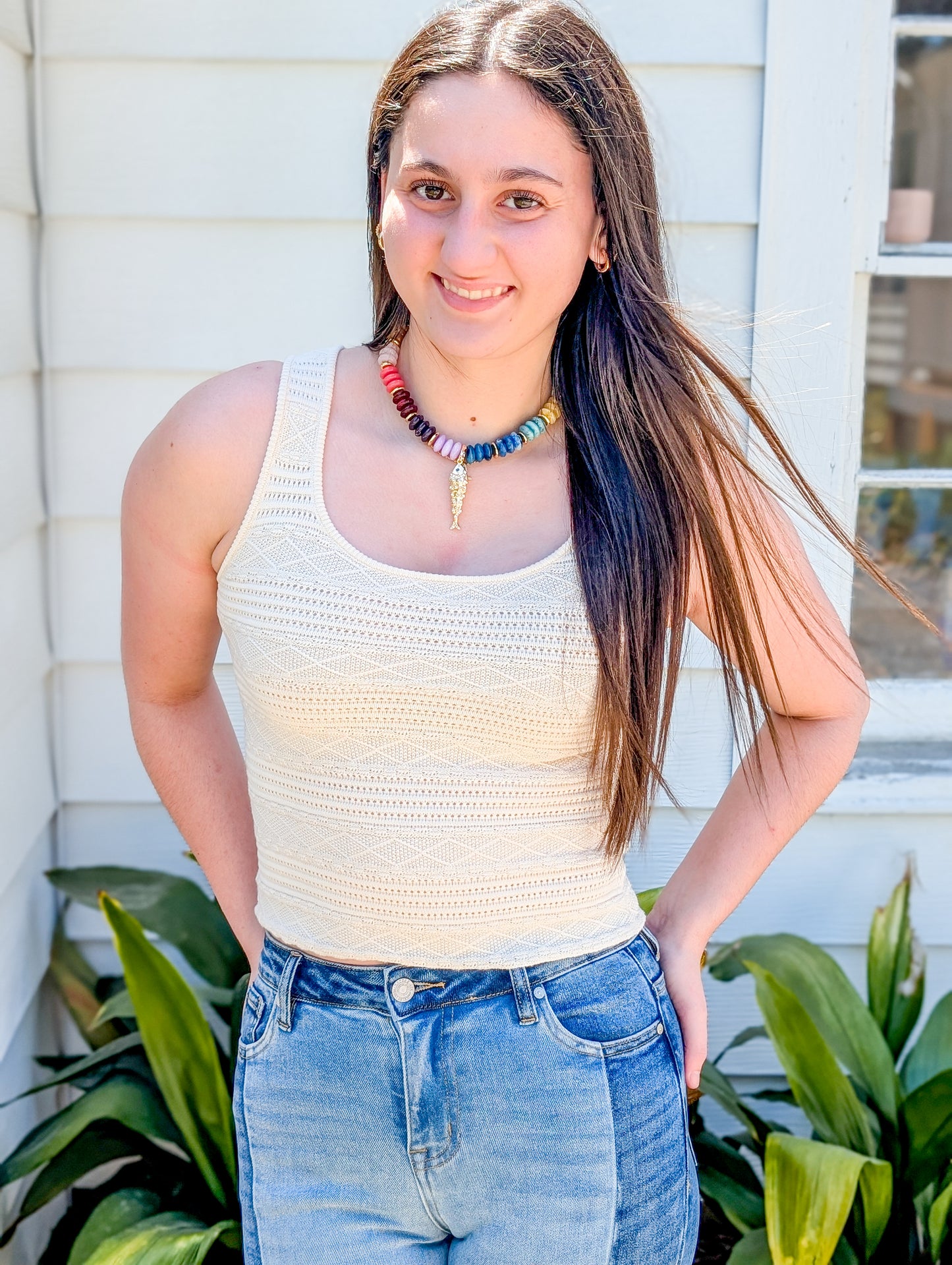 Sierra Cream Stretch Knit Tank