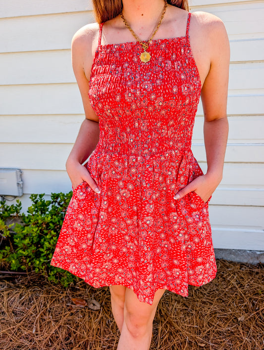 Firecracker Shirred Mini Dress