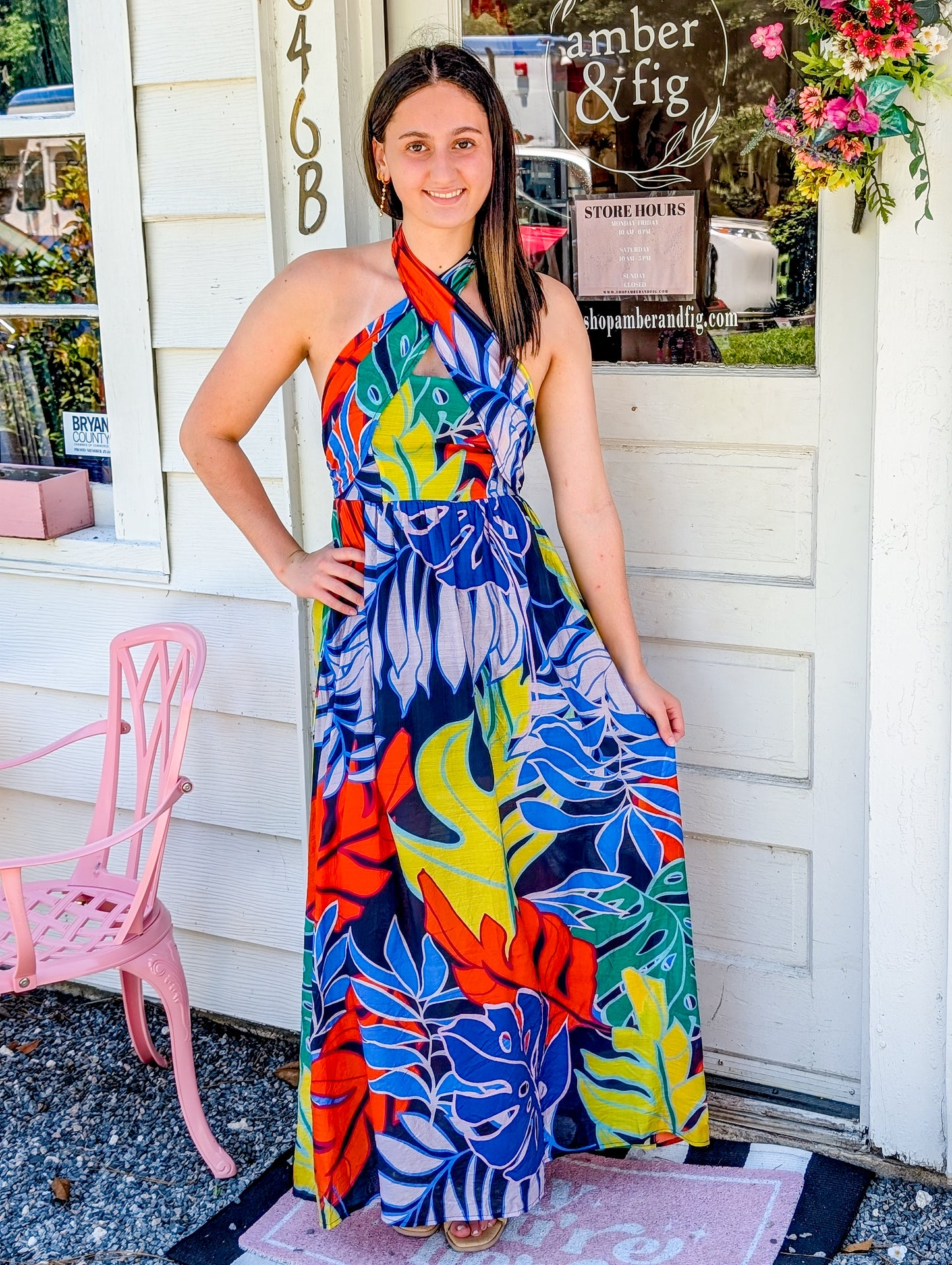 halter dress in store Orange Halter Neck Open Knit Midi Dress