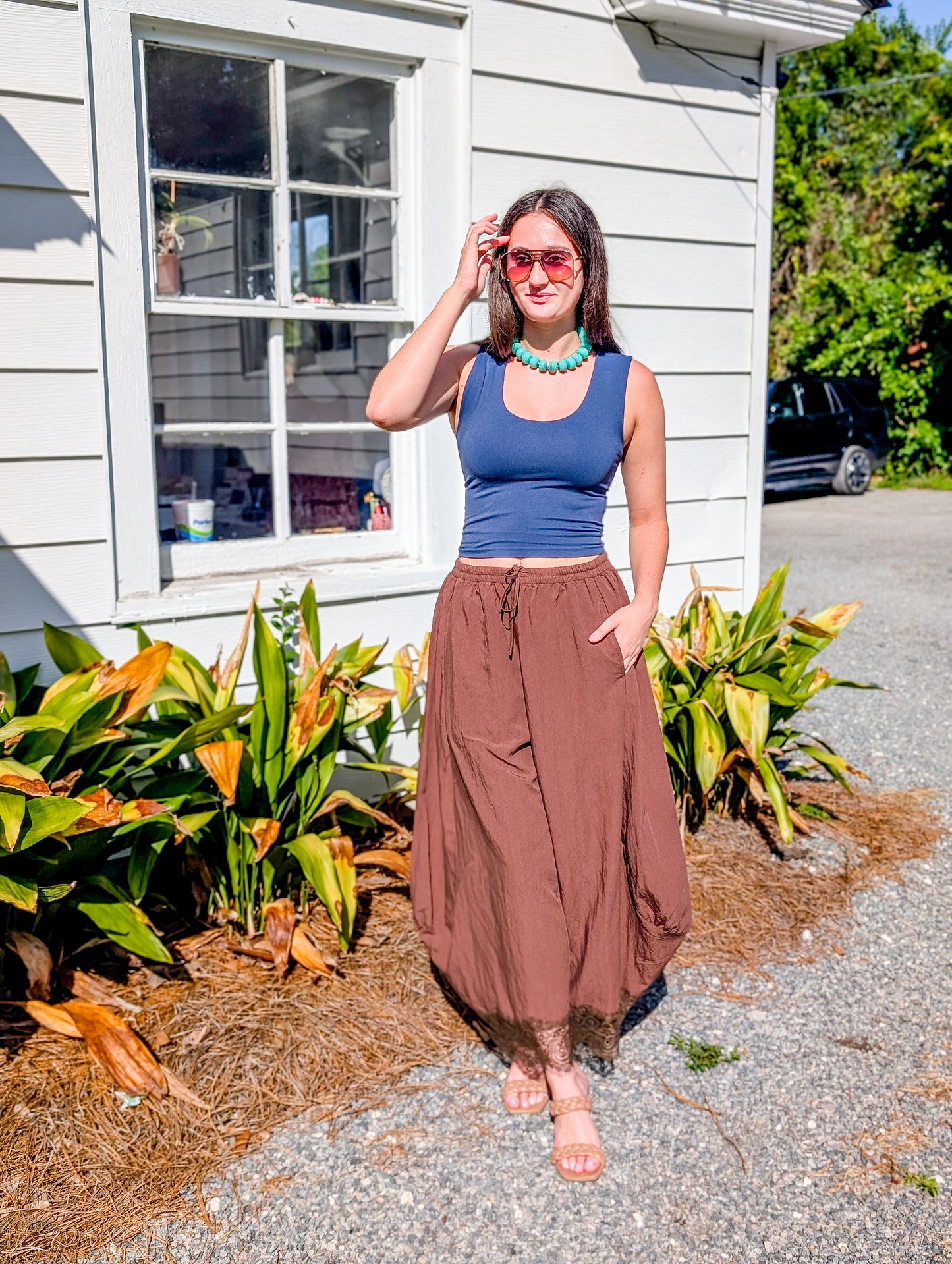 Lightweight Flowy Wide Balloon Leg Pants With Lace
