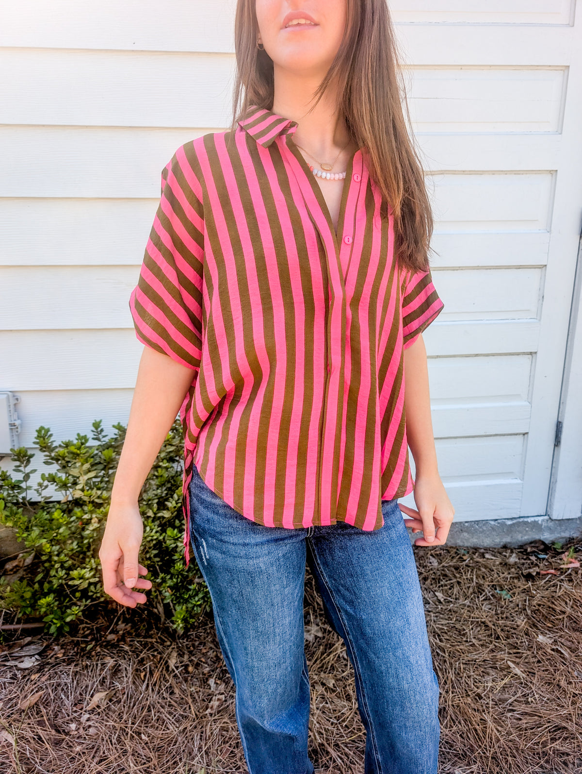 Magenta Striped Button-up Shirt
