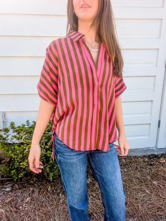 Magenta Striped Button-up Shirt