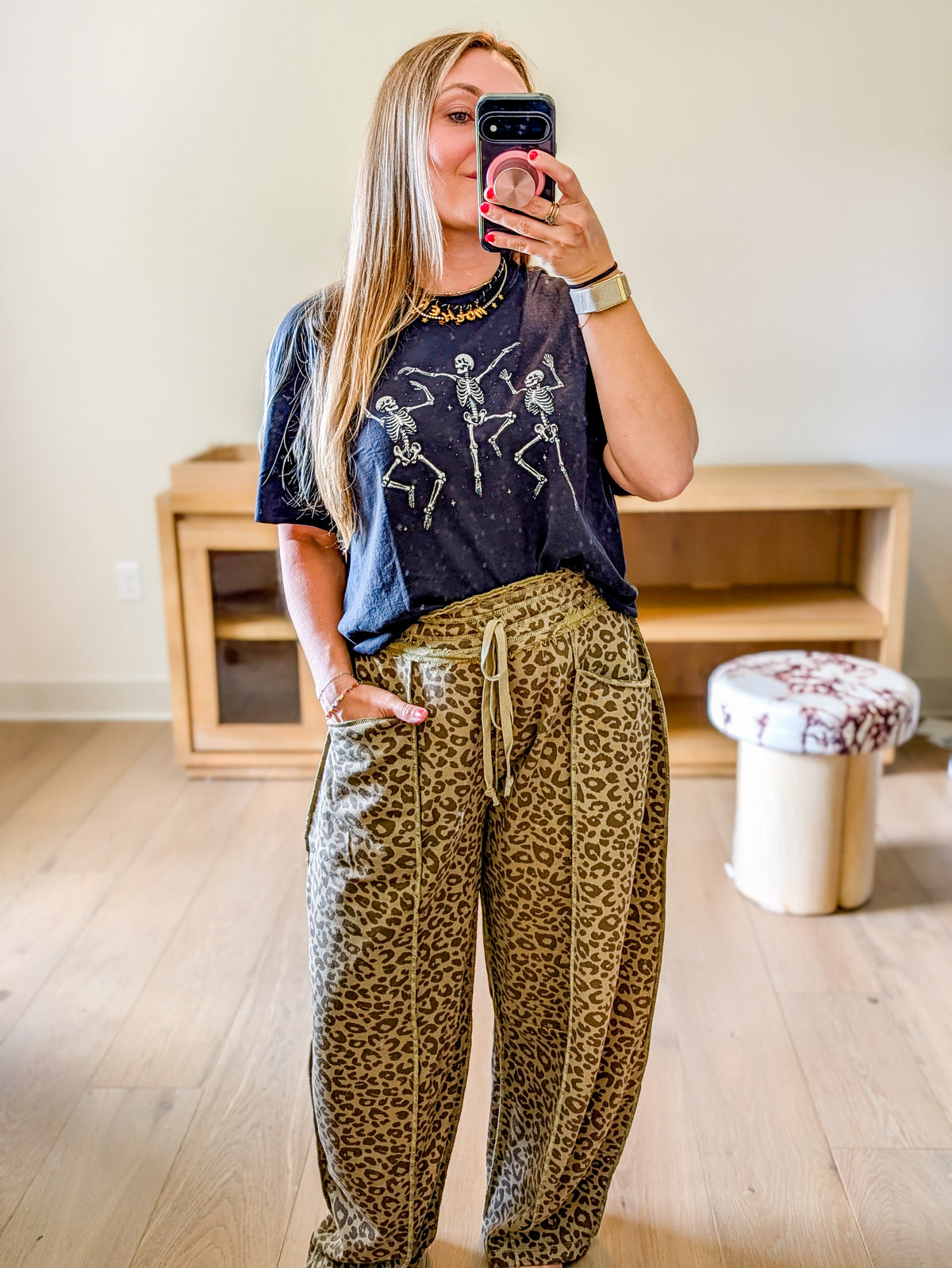 Leopard Print Pull On Barrel Pants