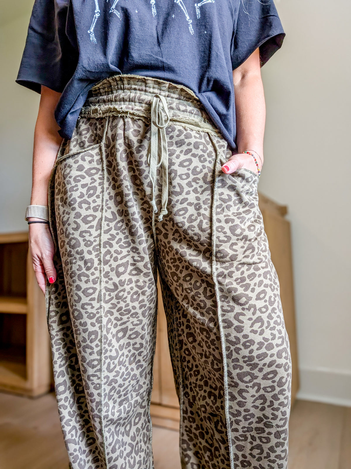 Leopard Print Pull On Barrel Pants