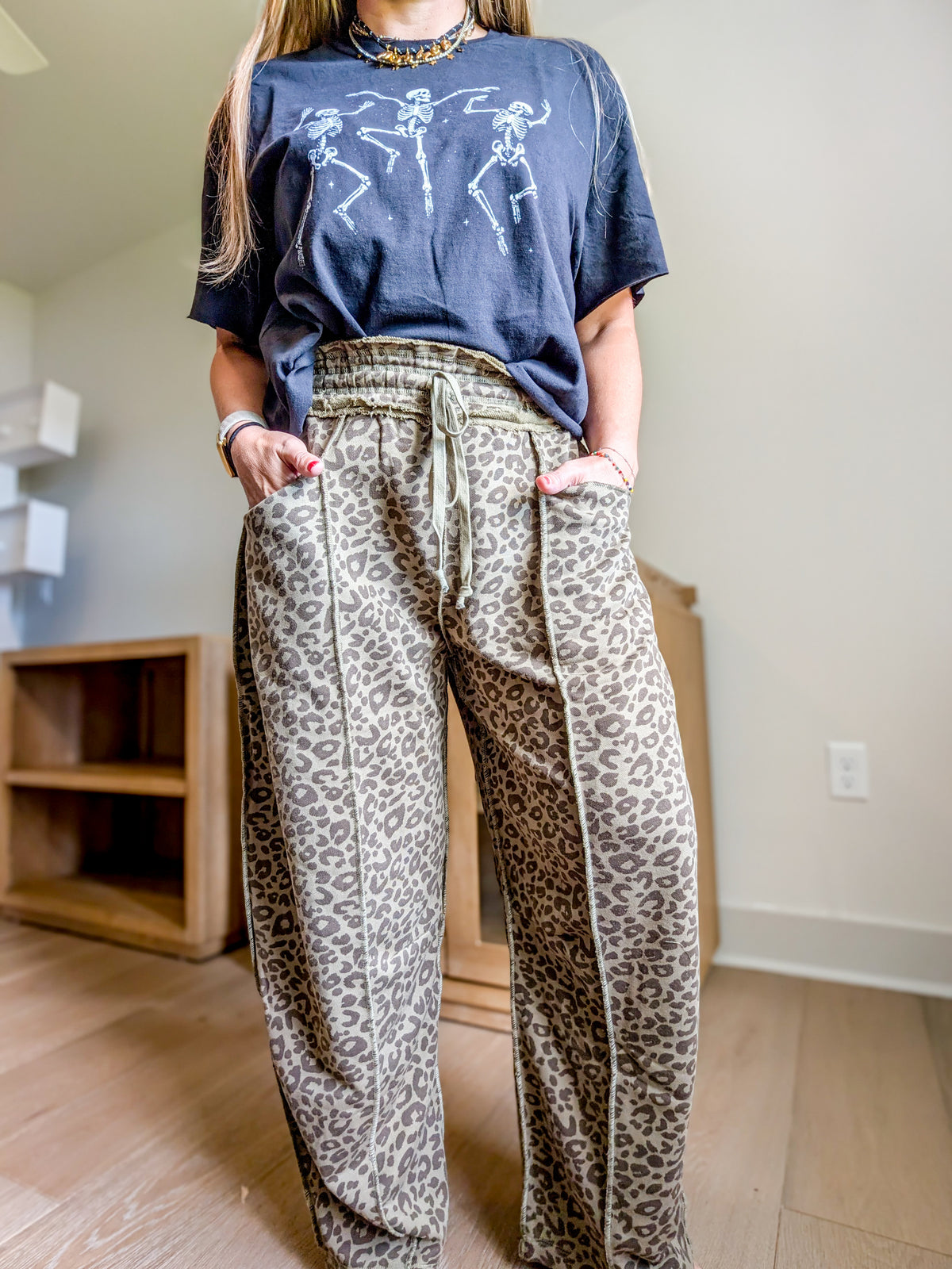 Leopard Print Pull On Barrel Pants