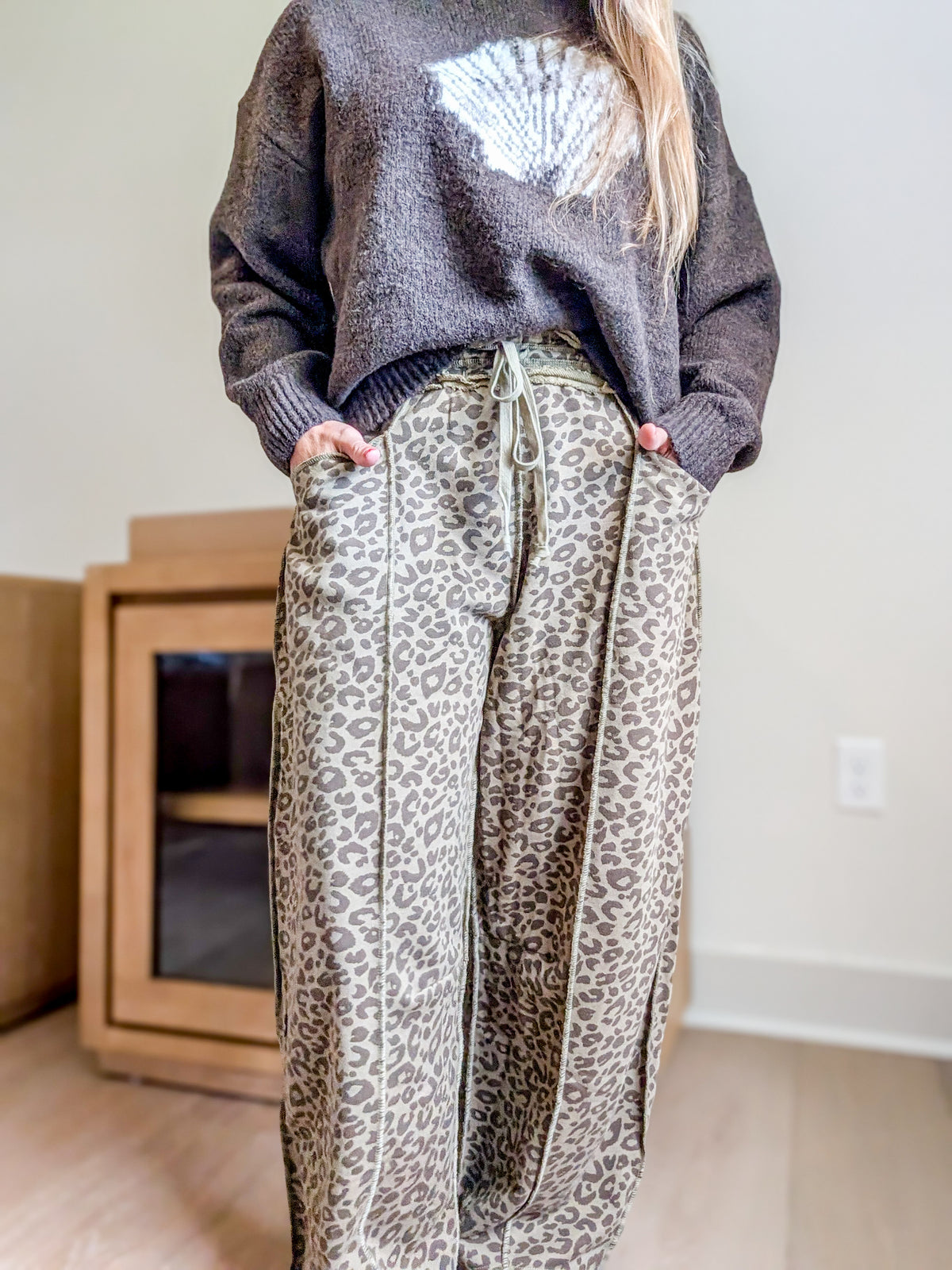 Leopard Print Pull On Barrel Pants