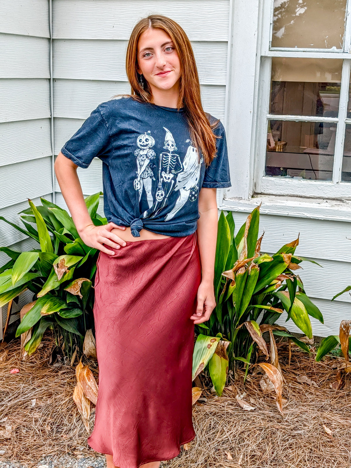 Halloween Custume Girls Mineral Wash Graphic Tee