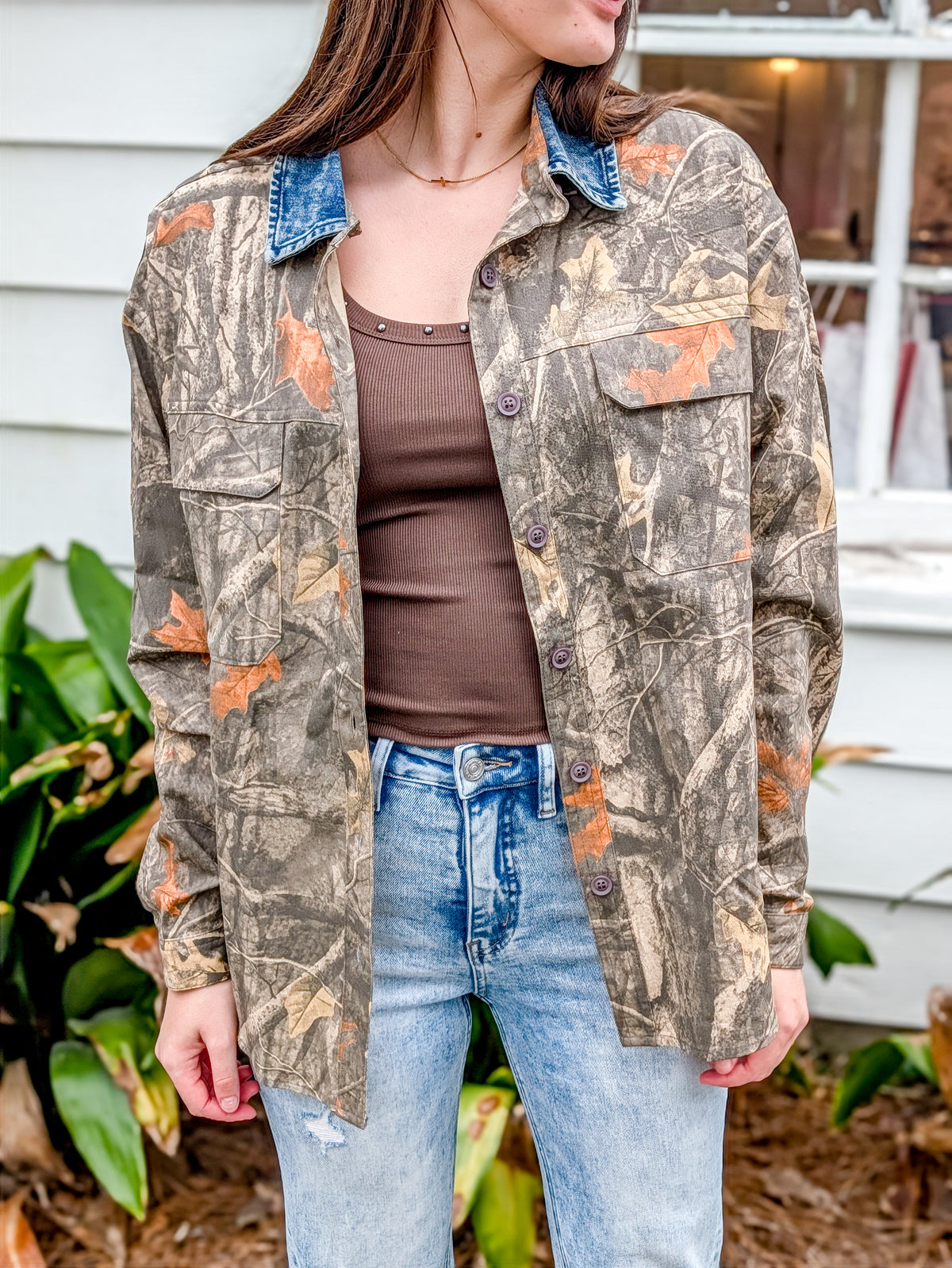 Denim Collar Camo Shacket