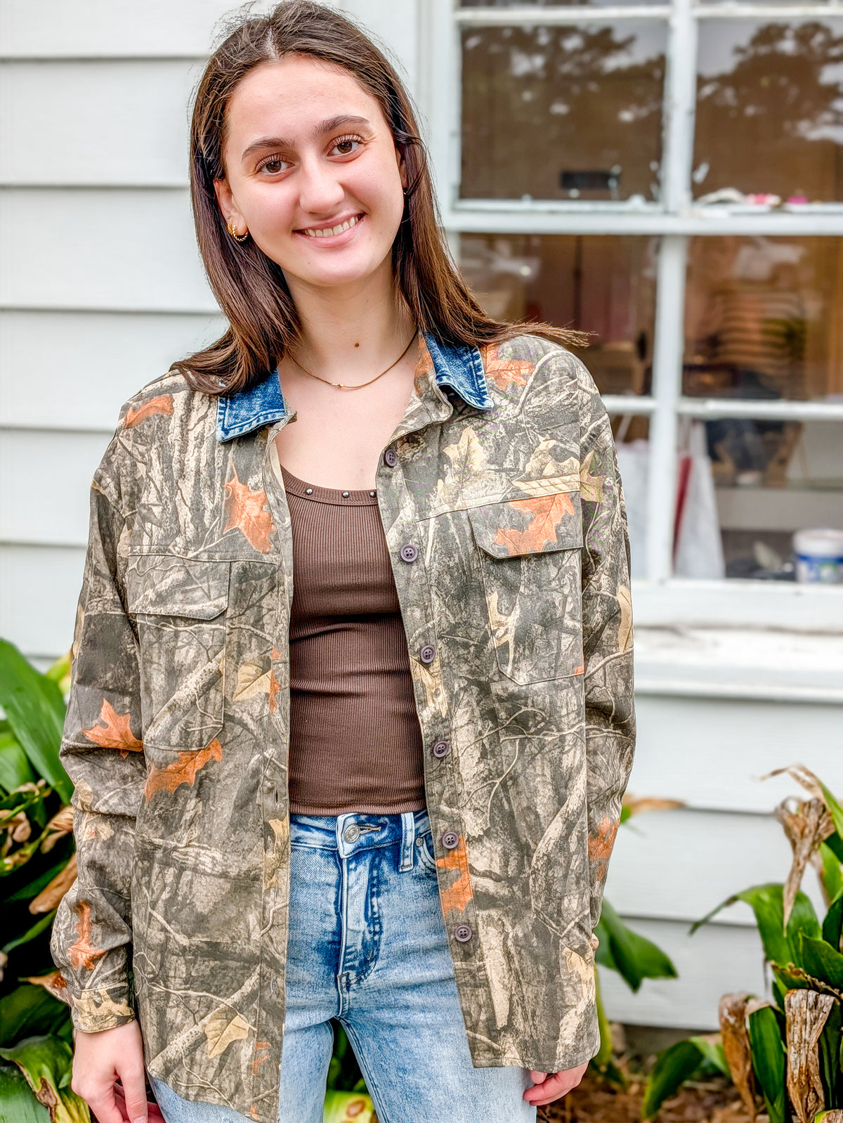 Denim Collar Camo Shacket