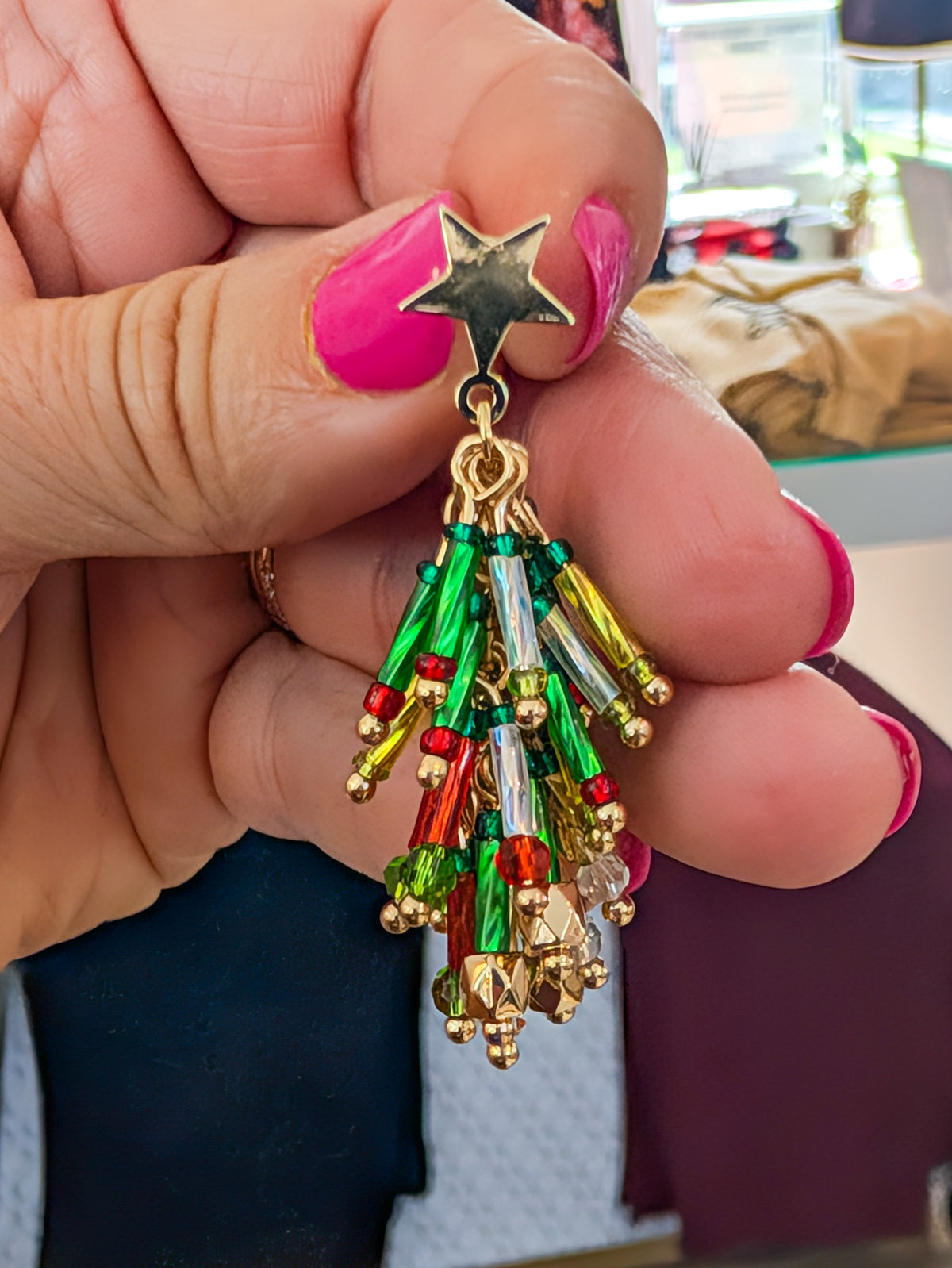 Green And Gold Dangling Earrings