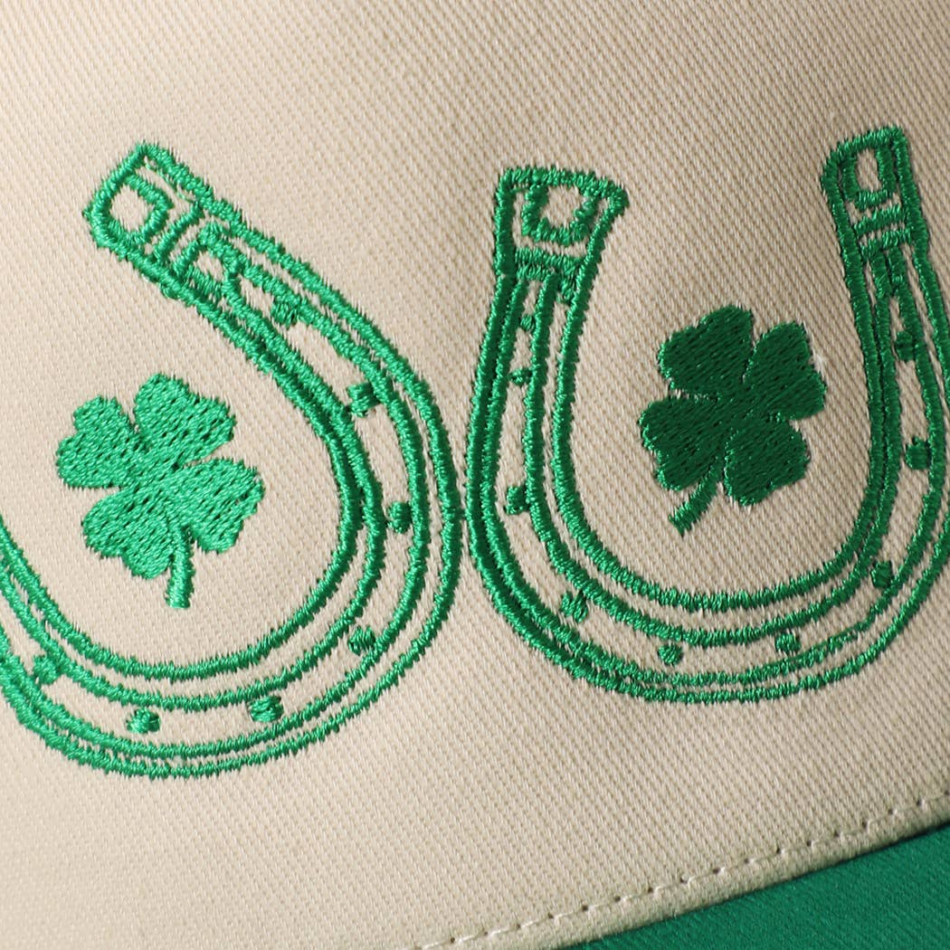 Double Horseshoe Clover Luck Embroidery Trucker Hat