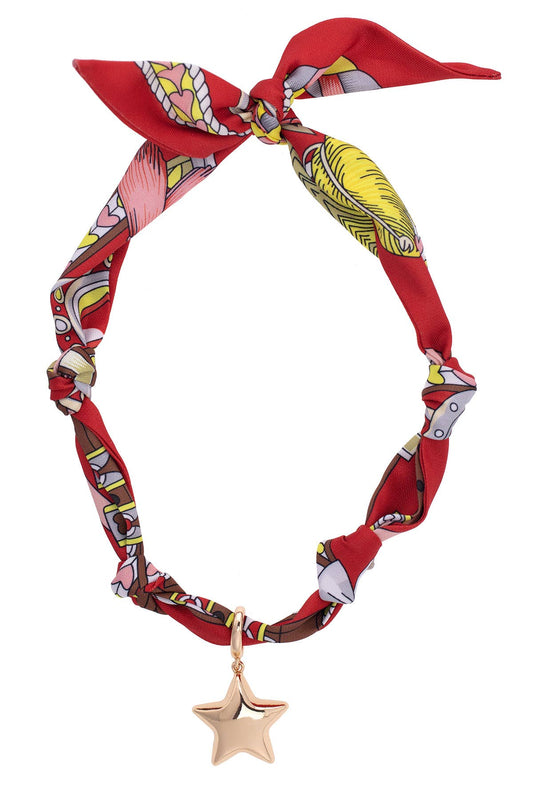 Bellatrix Puffy Star Scarf Necklace in Red/Light Pink/Brown