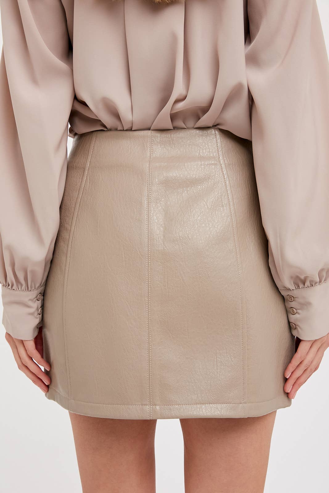 Light Pink Vegan Leather Mini Skirt