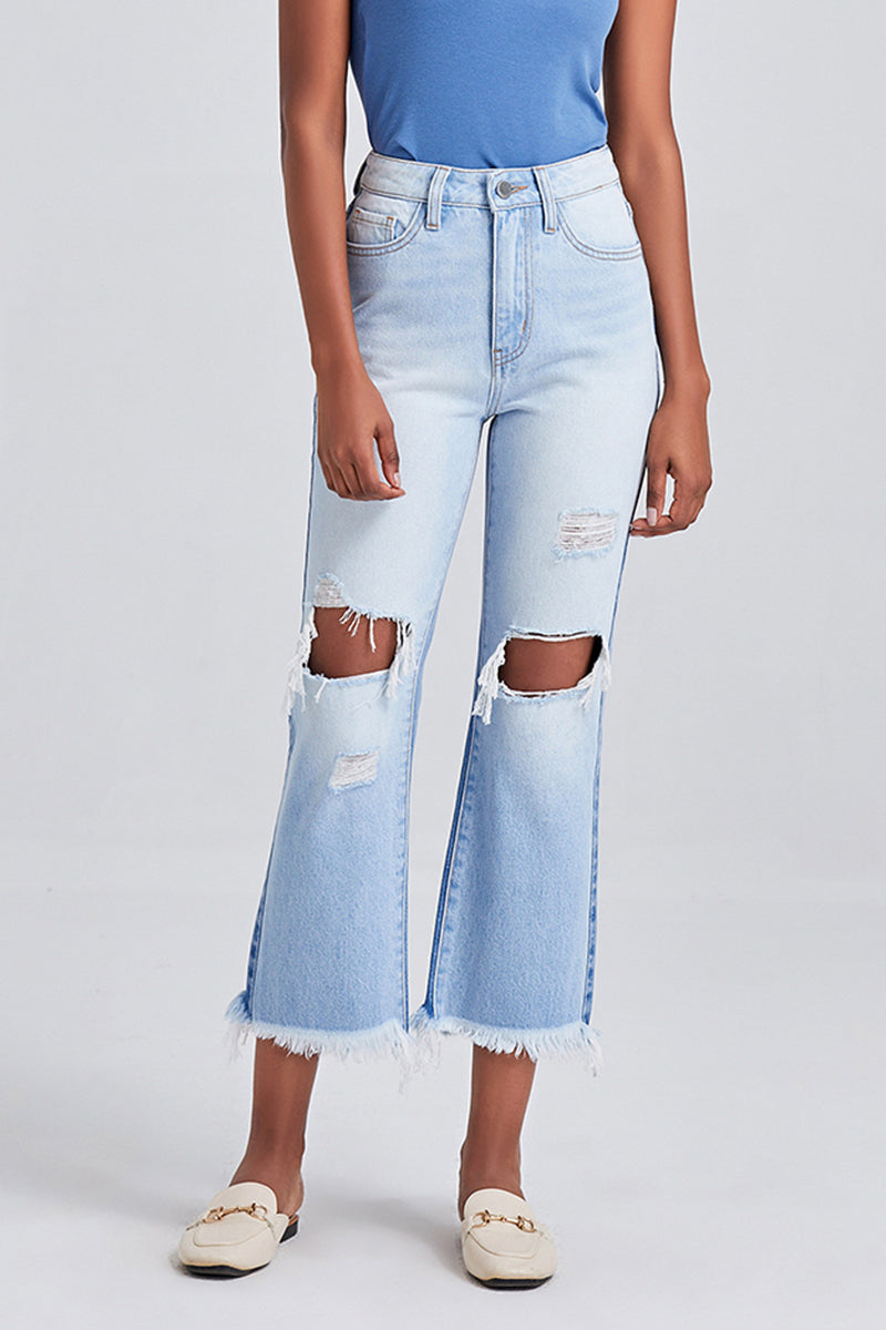 High rise straight leg 2 tone jeans