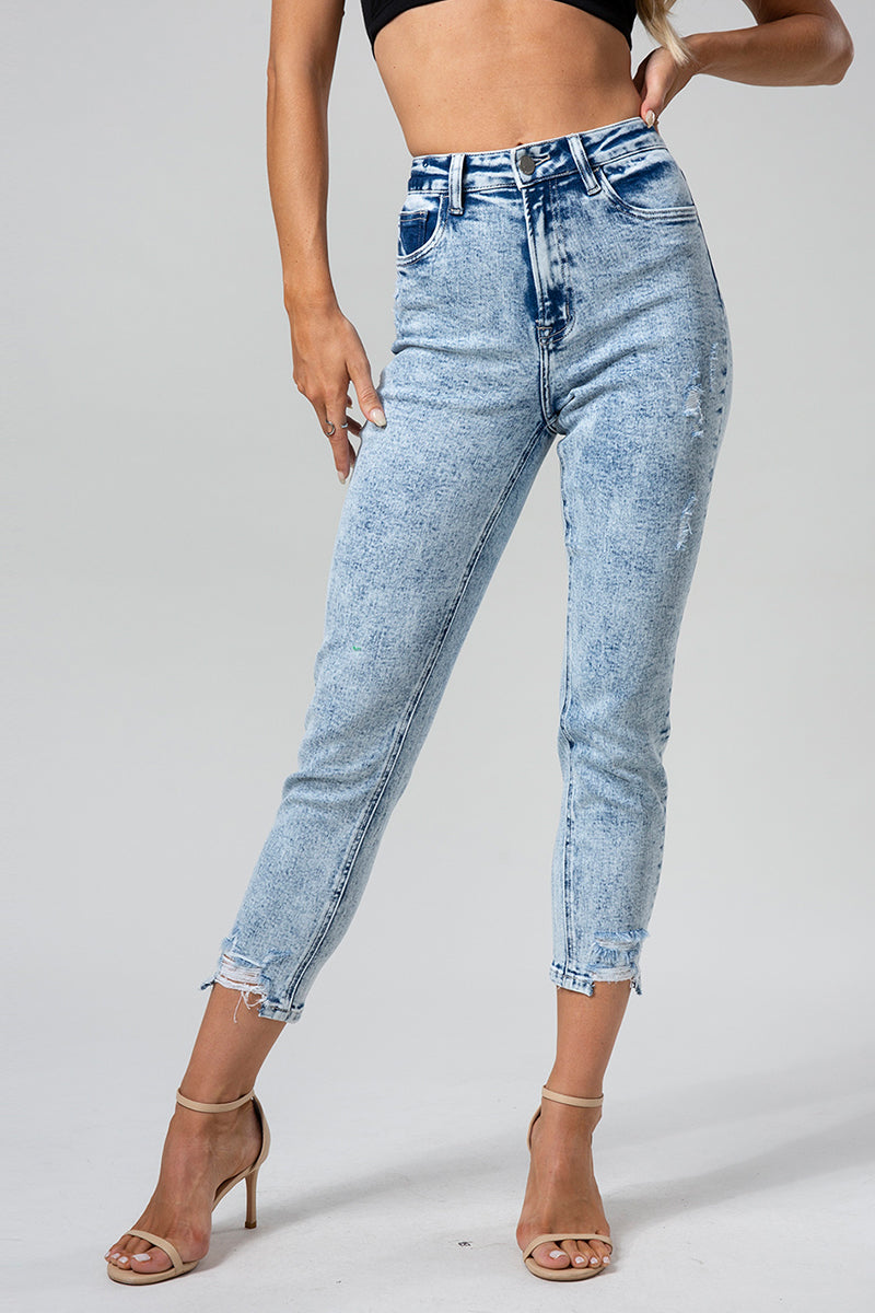 Blue mineral wash mom jeans