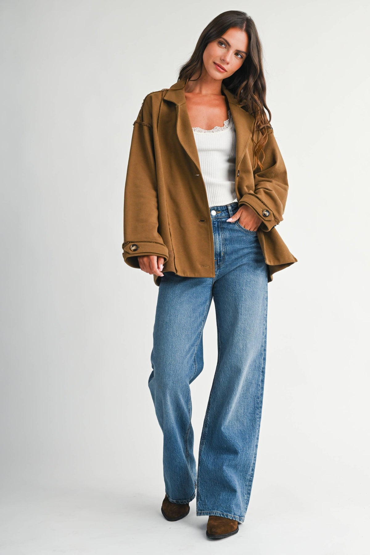5198IK Oversized Raw Edge Knit Jacket
